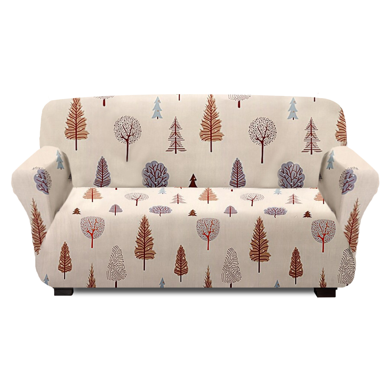Kuber Industries Leaf Printed Stretchable, Non-Slip Polyster 1 & 3 Seater Sofa Cover/Slipcover/Protector Set With Foam Stick, Set of 2 (Cream)