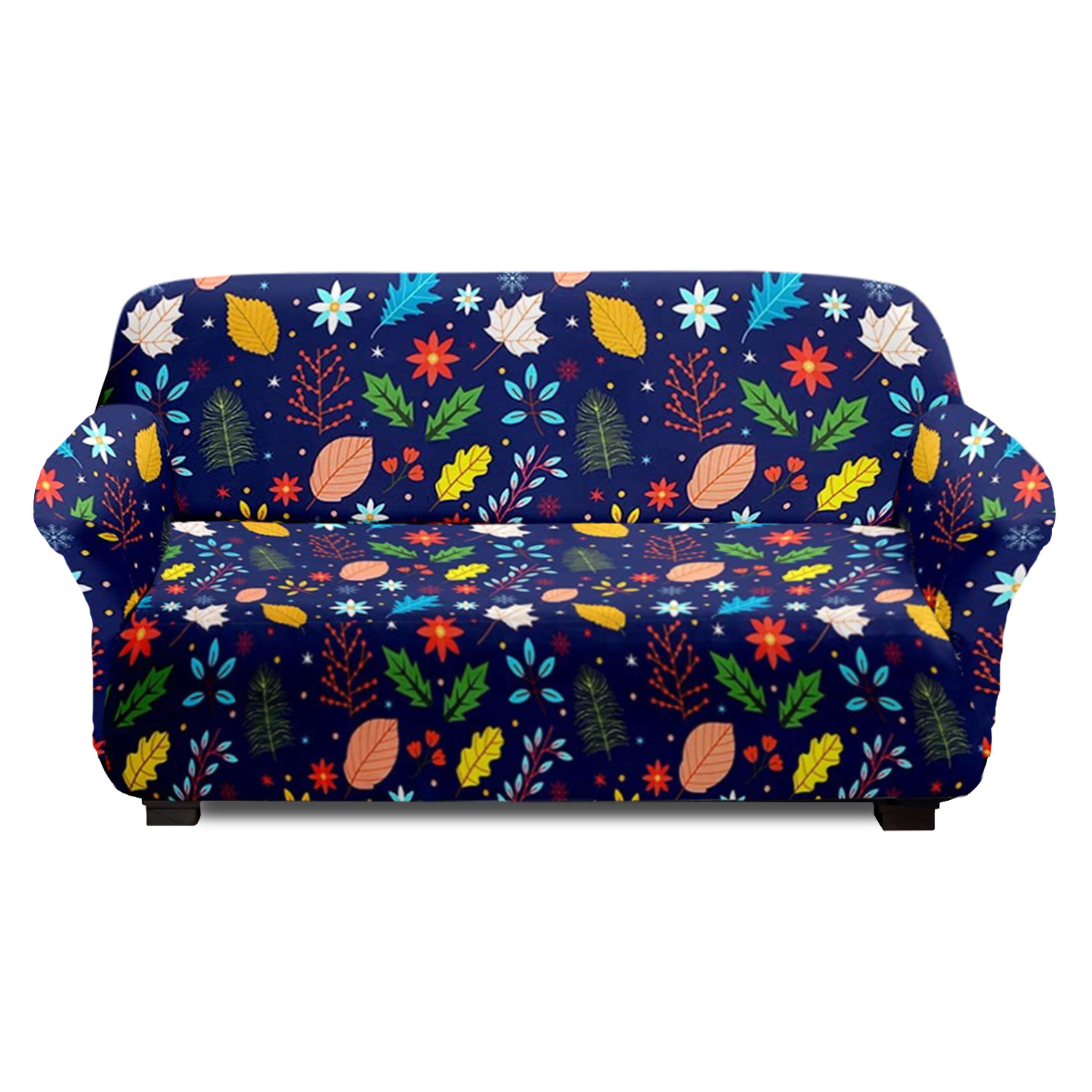 Kuber Industries leaf Printed Stretchable, Non-Slip Polyster 3 Seater Sofa Cover/Slipcover/Protector With Foam Stick (Blue)
