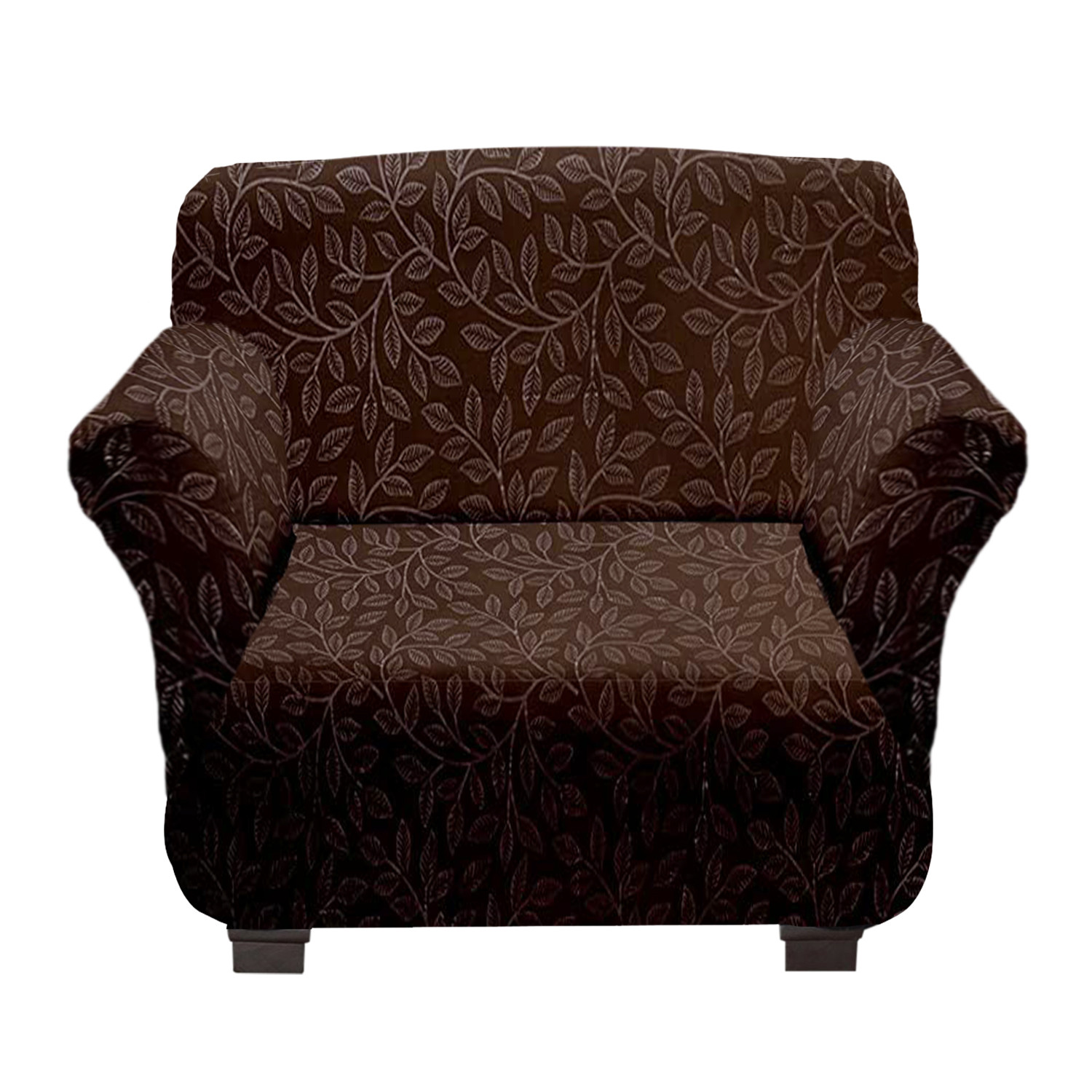 Kuber Industries Leaf Printed Stretchable, Non-Slip Polyster Single Seater Sofa Cover/Slipcover/Protector With Foam Stick (Brown)