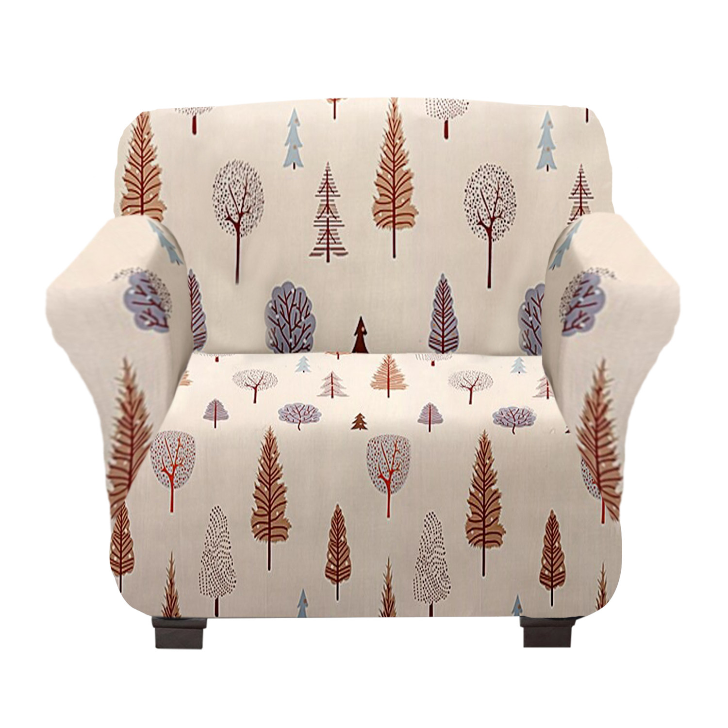 Kuber Industries Leaf Printed Stretchable, Non-Slip Polyster Single Seater Sofa Cover/Slipcover/Protector With Foam Stick (Cream)