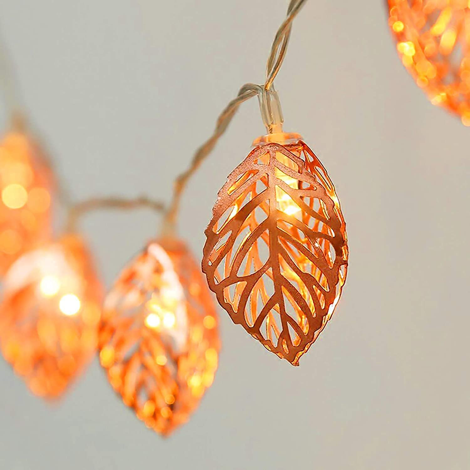 Kuber Industries Leaf Shape String Lights|Golden Metal Home Decoration Light|String Fairy Lights for Birthday Party,Diwali,Christmas,Navratri,14 LED (Warm White)