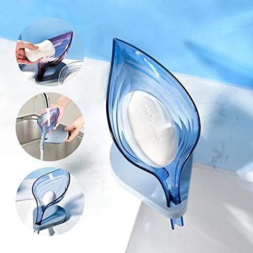 Kuber Industries Leaf Shaped Soap Dish Holder|Self Draining Soap Dish Suction Holder|Soap Tray/Holder/Case for Shower, Bathroom, Kitchen I Designer Soap Tray
