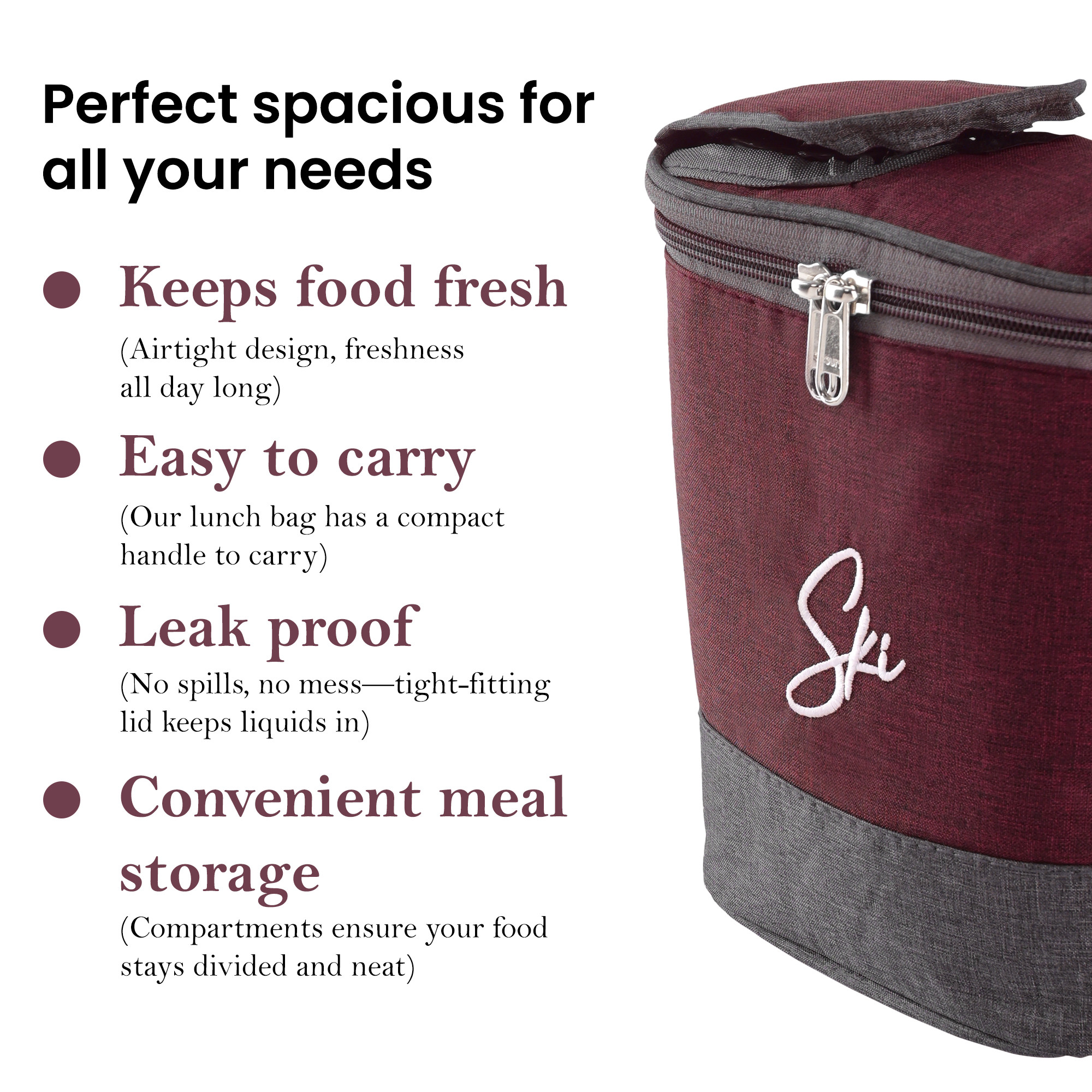 Kuber Industries Leak Proof Lunch Boxes for Office Men  Women with Bottle 600 ml  Flip Cover 3 Container 350 ml  PouchBag  Airtight Tiffen Box for School Kids  Grey  Red