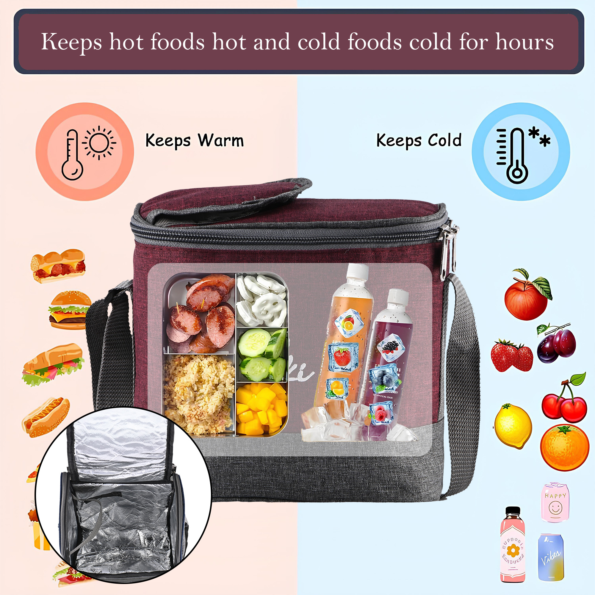 Kuber Industries Leak Proof Lunch Boxes for Office Men  Women with Bottle 600 ml  Flip Cover 3 Container 350 ml  PouchBag  Airtight Tiffen Box for School Kids  Grey  Red