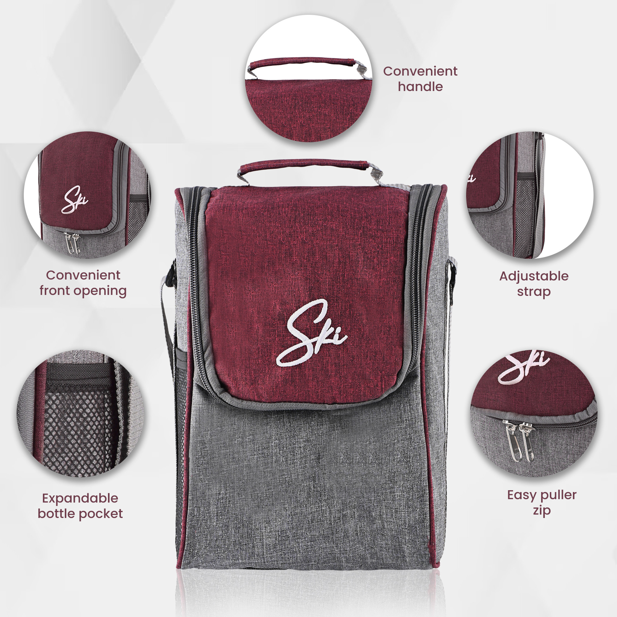 Kuber Industries Leak Proof Lunch Boxes for Office Men  Women with Bottle 750 ml 4 Container 350 ml  2 Spoons PouchBag  Airtight Tiffen Box for School Kids  Grey  Red