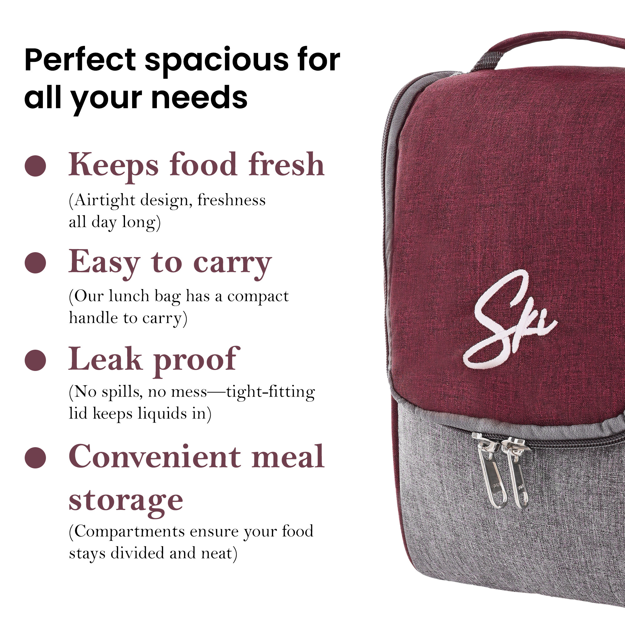 Kuber Industries Leak Proof Lunch Boxes for Office Men  Women with Bottle 750 ml 4 Container 350 ml  2 Spoons PouchBag  Airtight Tiffen Box for School Kids  Grey  Red