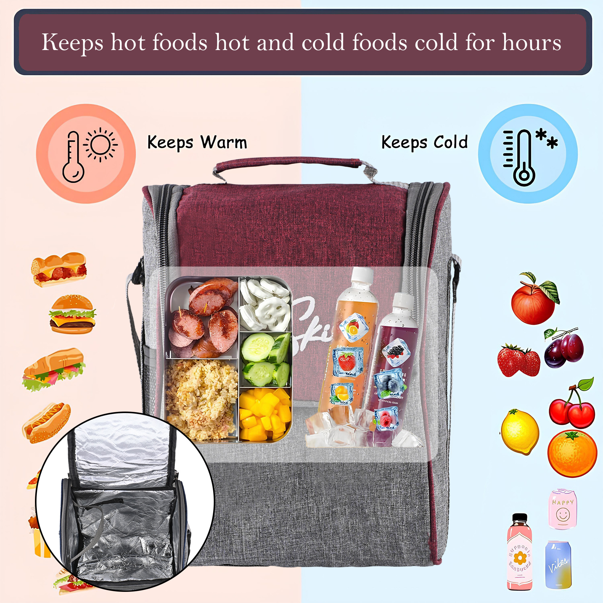 Kuber Industries Leak Proof Lunch Boxes for Office Men  Women with Bottle 750 ml 4 Container 350 ml  2 Spoons PouchBag  Airtight Tiffen Box for School Kids  Grey  Red