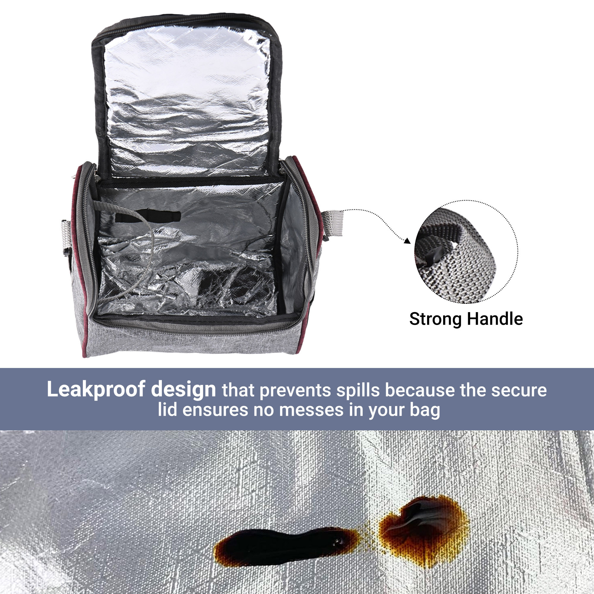 Kuber Industries Leakproof  BPA Free Lunch Boxes for Office Men  Women  Compact Tiffin Bags with Bottle  4 Spill-Proof Containers  Grey  Red