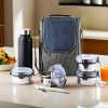 Leakproof & BPA Free Lunch Boxes for Office Men & Women | Compact Tiffin Bags with Bottle & 4 Spill-Proof Containers | Grey & Blue