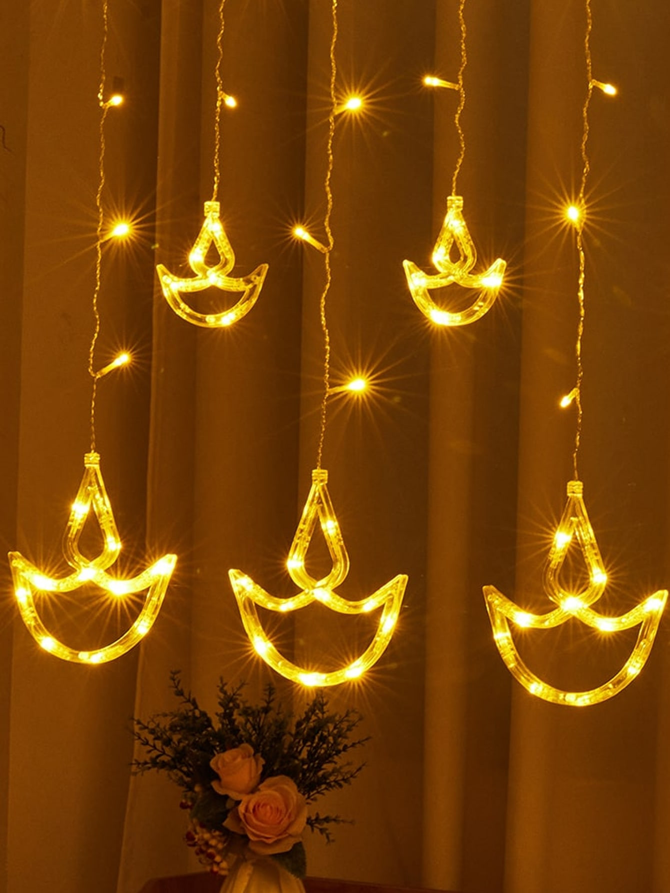 Kuber Industries LED String Light | 5 Big & 5 Small Diya LED String Lights | Light for Christmas | Light for Weddings | Star Light | Lights for Home Decoration | Warm White