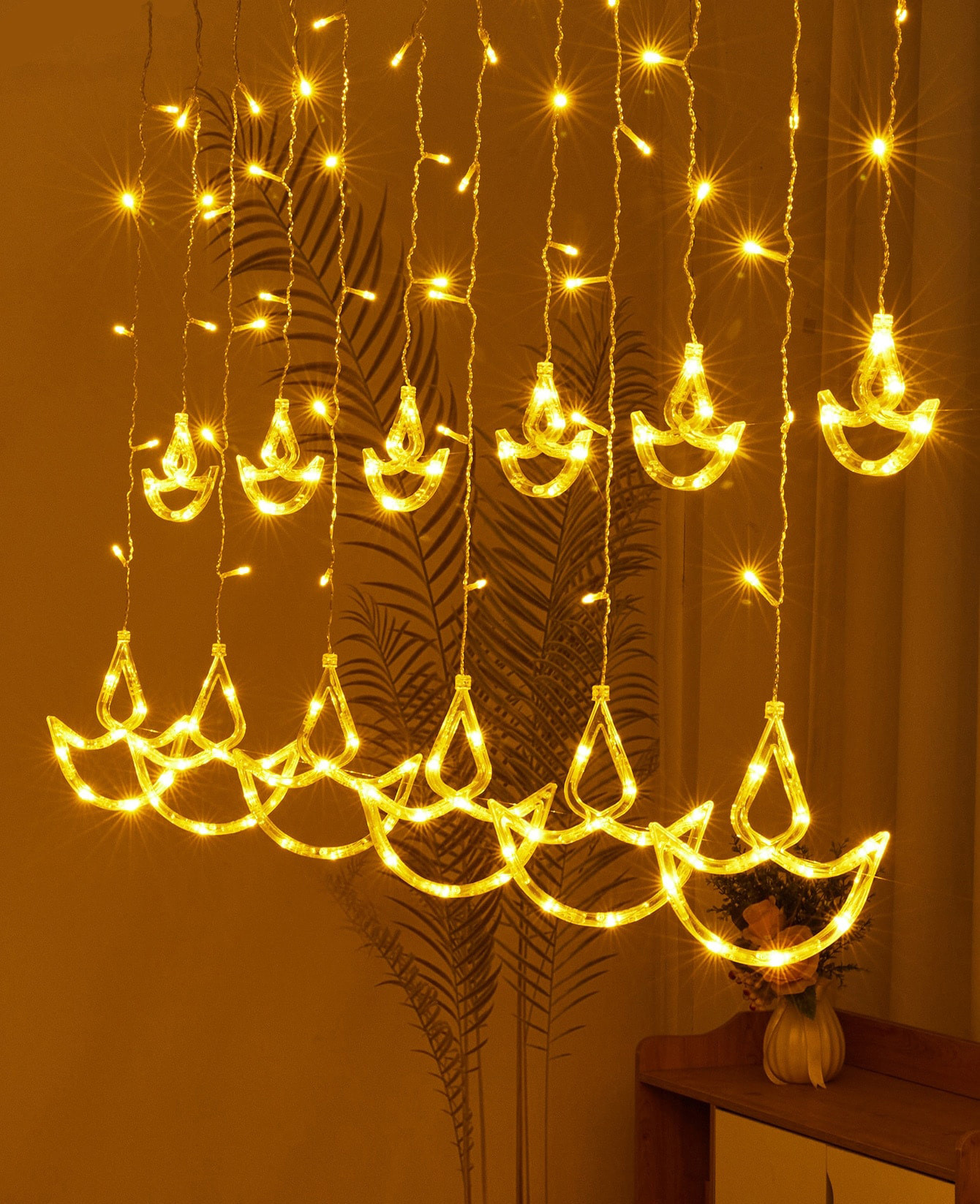 Kuber Industries LED String Light | 5 Big & 5 Small Diya LED String Lights | Light for Christmas | Light for Weddings | Star Light | Lights for Home Decoration | Warm White