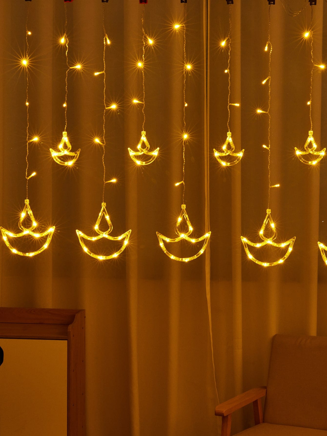 Kuber Industries LED String Light | 5 Big & 5 Small Diya LED String Lights | Light for Christmas | Light for Weddings | Star Light | Lights for Home Decoration | Warm White