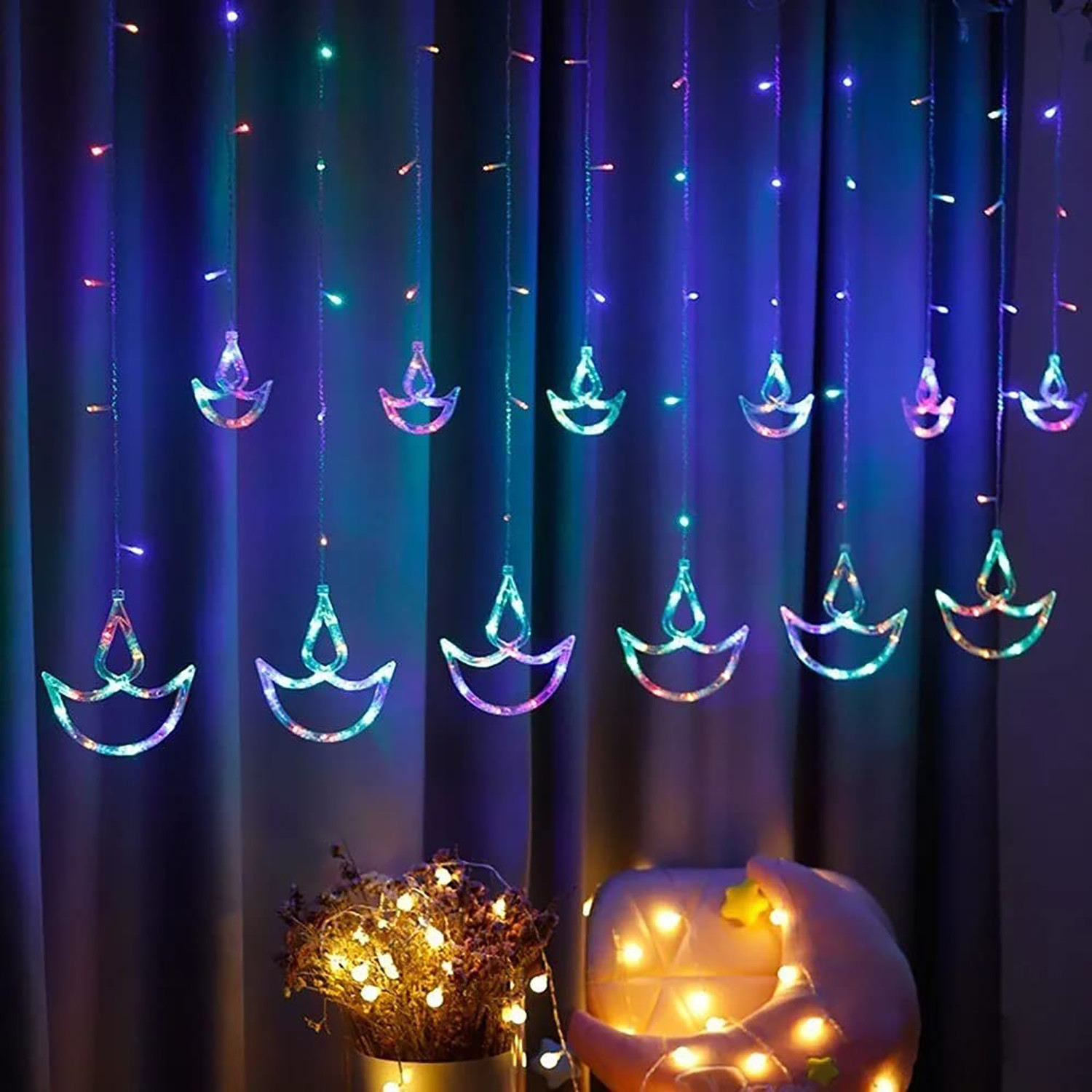 Kuber Industries LED String Light | 5 Big & 5 Small Diya LED String Lights | Light for Christmas | Light for Weddings | Star Light | Lights for Home Decoration | Multi