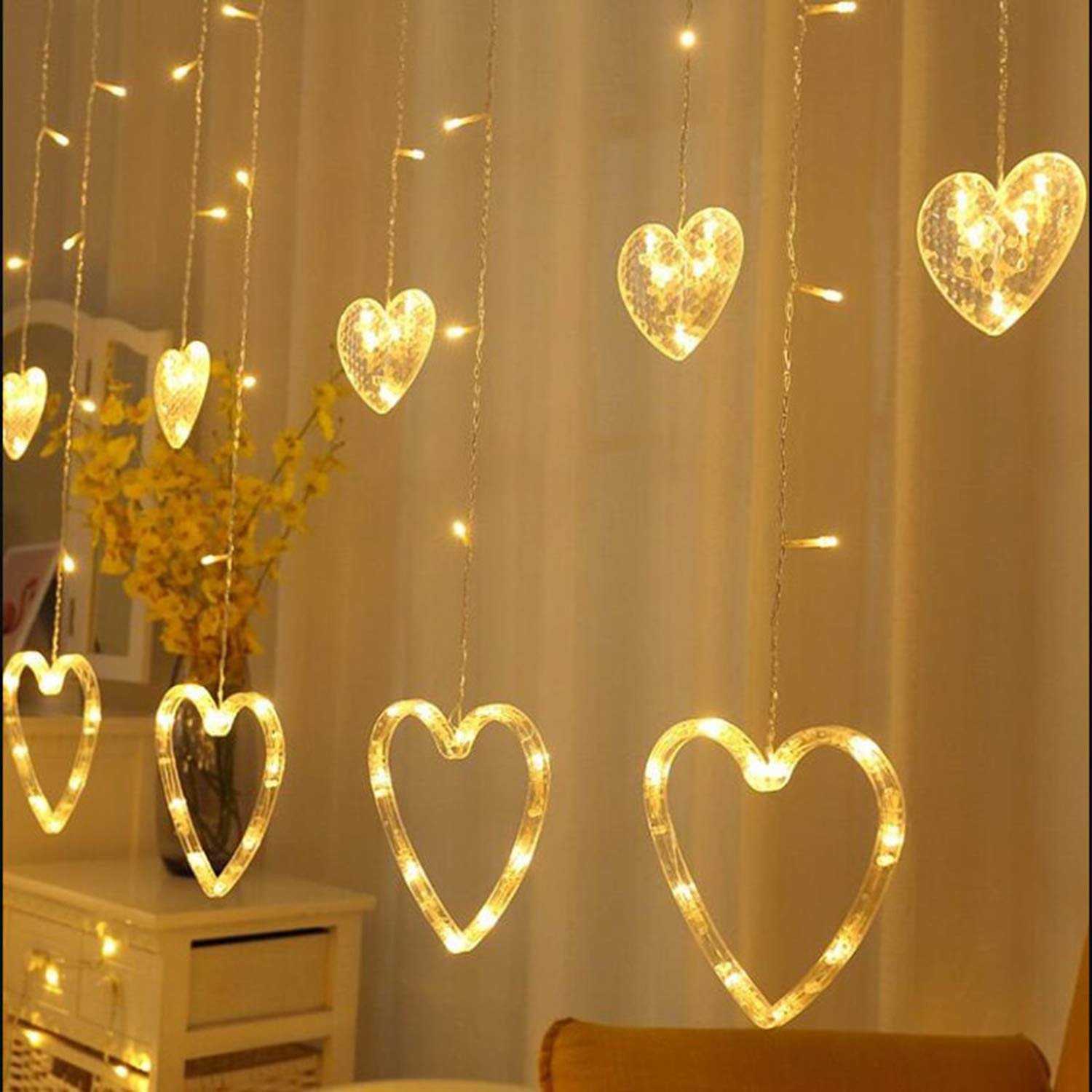 Kuber Industries LED String Light | 5 Heart & 5 Star LED String Lights | Light for Christmas | Light for Weddings | Star Light | Lights for Home Decoration | Warm White
