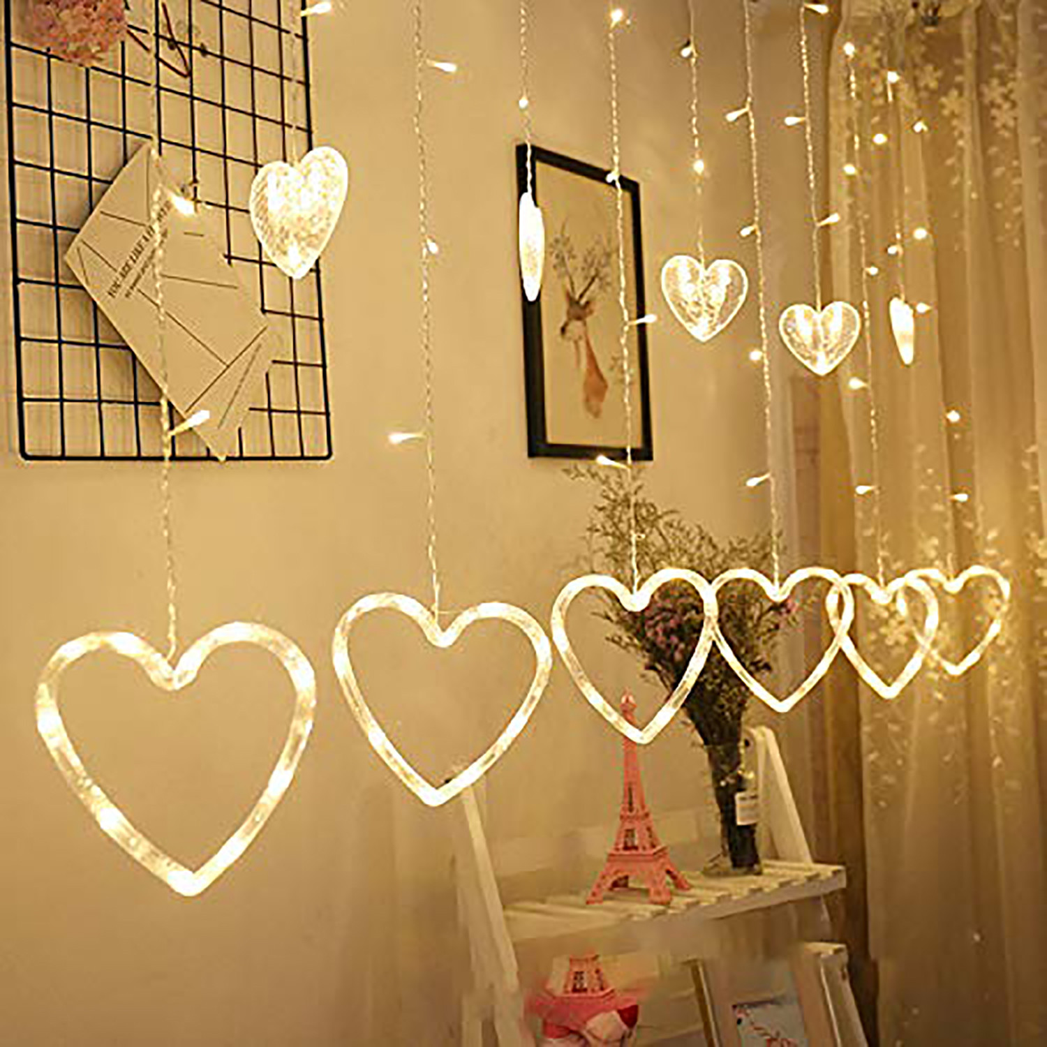 Kuber Industries LED String Light | 5 Heart & 5 Star LED String Lights | Light for Christmas | Light for Weddings | Star Light | Lights for Home Decoration | Warm White