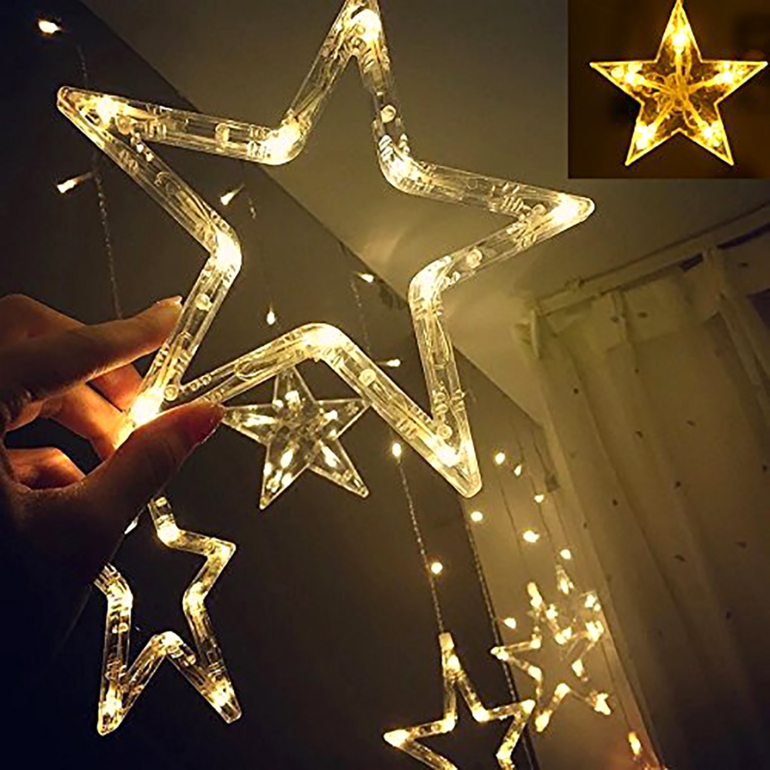 Kuber Industries LED String Light | 6 Big & 6 Small LED String Lights | Light for Christmas | Light for Weddings | Star Light | Lights for Home Decoration | Warm White