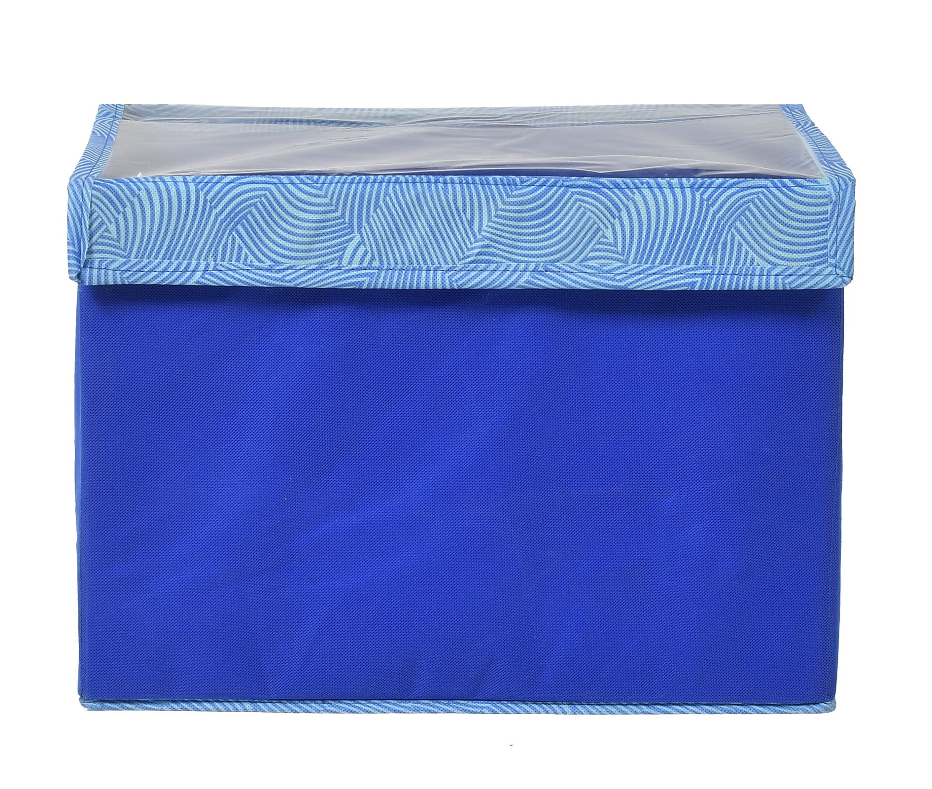 Kuber Industries Lehariya Printed Multiuses Large Non-Woven Storage Box/Organizer With Tranasparent Lid (Blue) -44KM0461