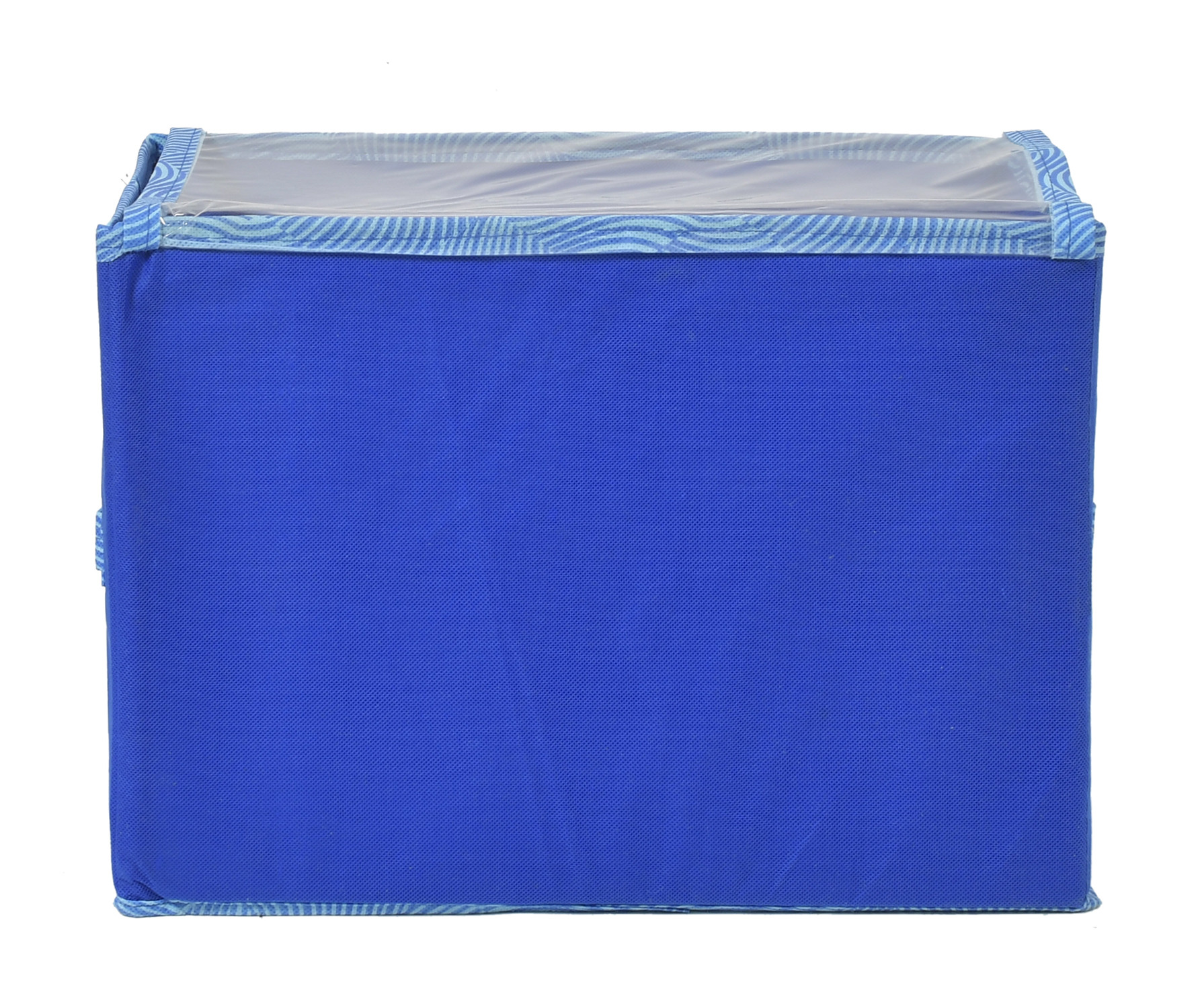 Kuber Industries Lehariya Printed Multiuses Large Non-Woven Storage Box/Organizer With Tranasparent Lid (Blue) -44KM0461