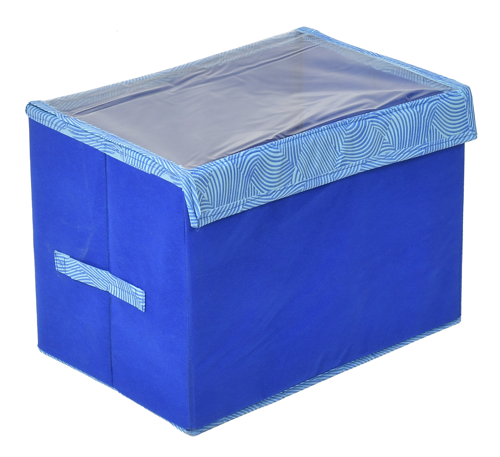 Kuber Industries Lehariya Printed Multiuses Medium Non-Woven Storage Box/Organizer With Tranasparent Lid (Blue) -44KM0455