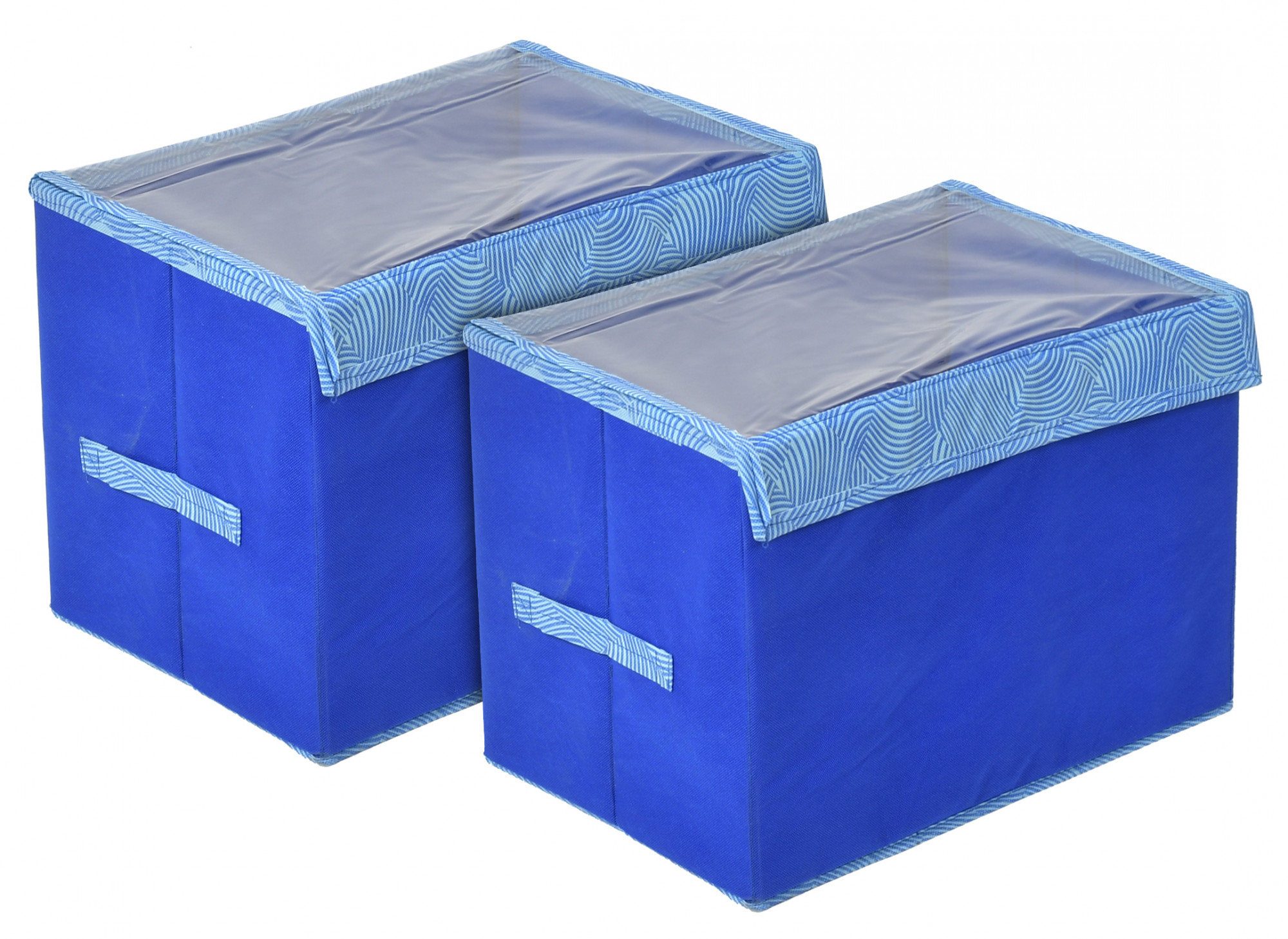 Kuber Industries Lehariya Printed Multiuses Small Non-Woven Storage Box/Organizer With Tranasparent Lid (Blue) -44KM0449