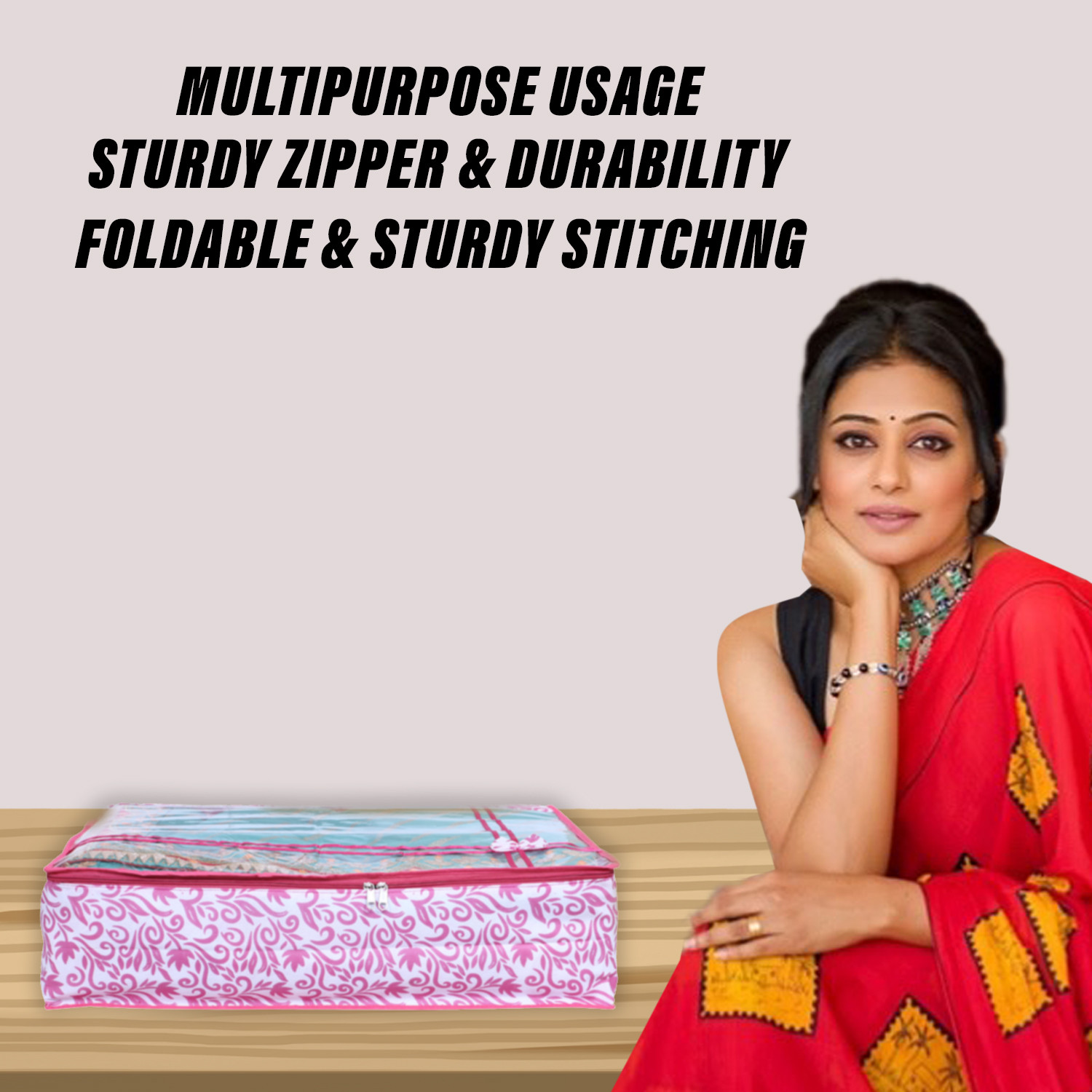 Kuber Industries Lehenga Cover  Non-Woven Gown Cover  Leaf Bow Pattern Garment Cover  Salwar Suit Cover with Top Transparent  Large  Pink