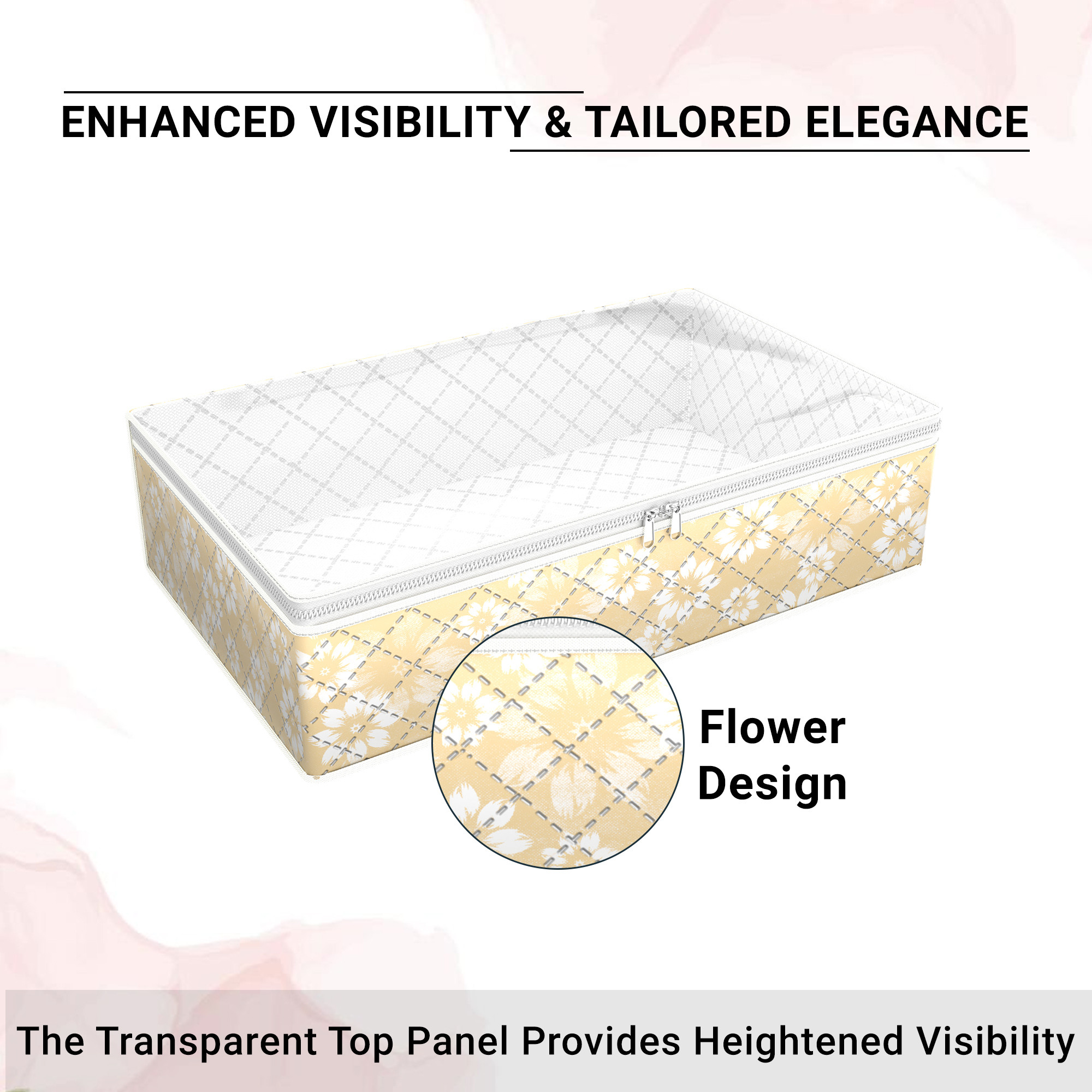 Kuber Industries Lehenga Storage Bag  Waterproof Gown Cover  Salwar Suit Storage Bag  Top Visible Window Base Cover  Woolen Cloth Bag  Cloth Storage Bag  Large  Golden