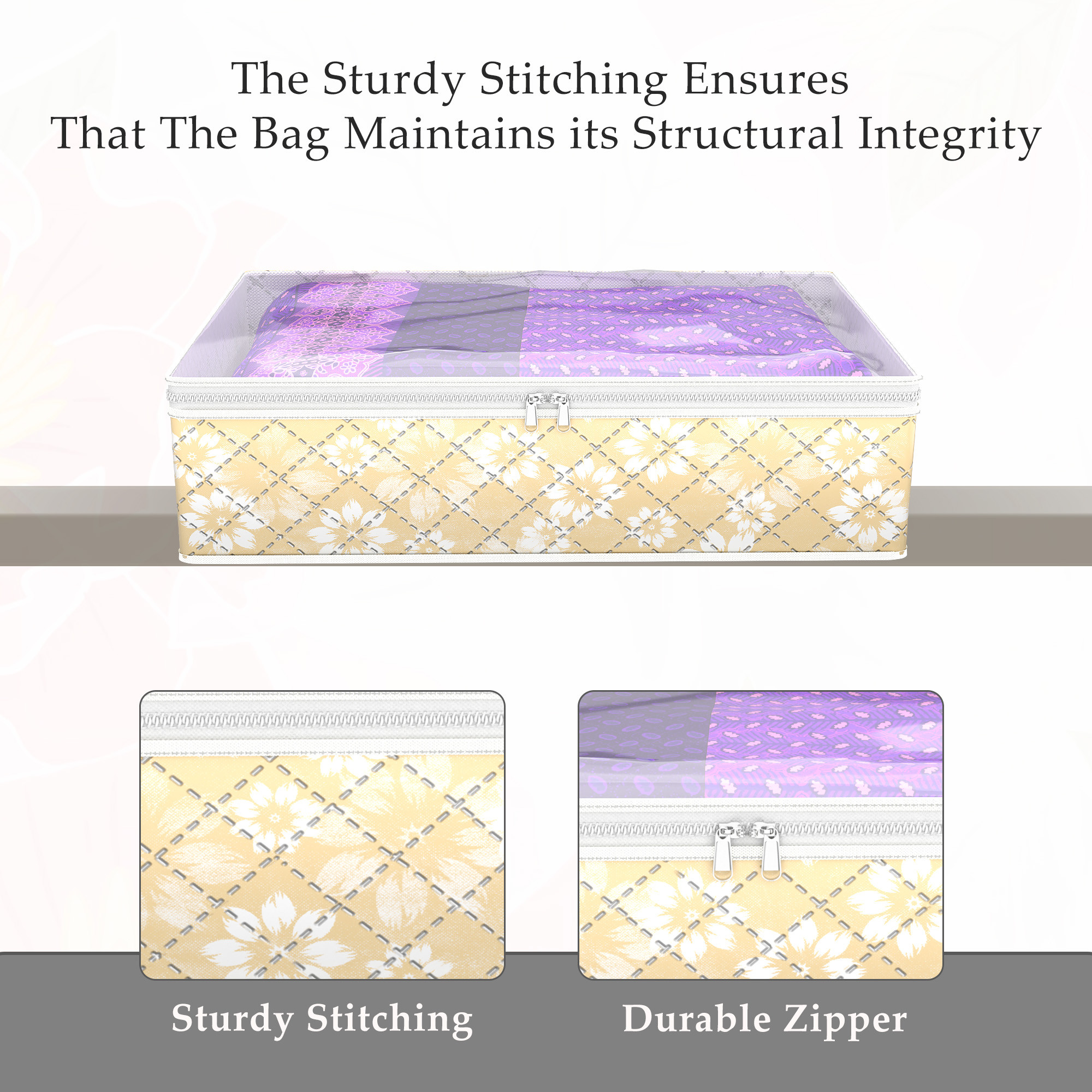 Kuber Industries Lehenga Storage Bag  Waterproof Gown Cover  Salwar Suit Storage Bag  Top Visible Window Base Cover  Woolen Cloth Bag  Cloth Storage Bag  Large  Golden