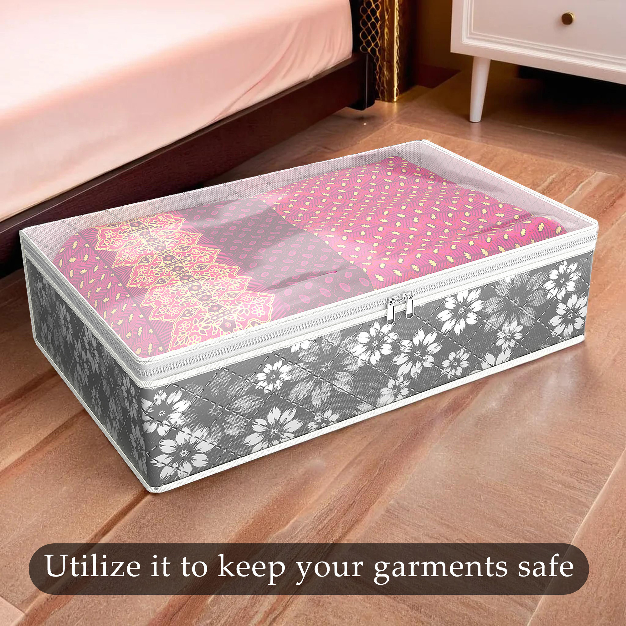 Kuber Industries Lehenga Storage Bag  Waterproof Gown Cover  Salwar Suit Storage Bag  Top Visible Window Base Cover  Woolen Cloth Bag  Cloth Storage Bag  Large  Gray