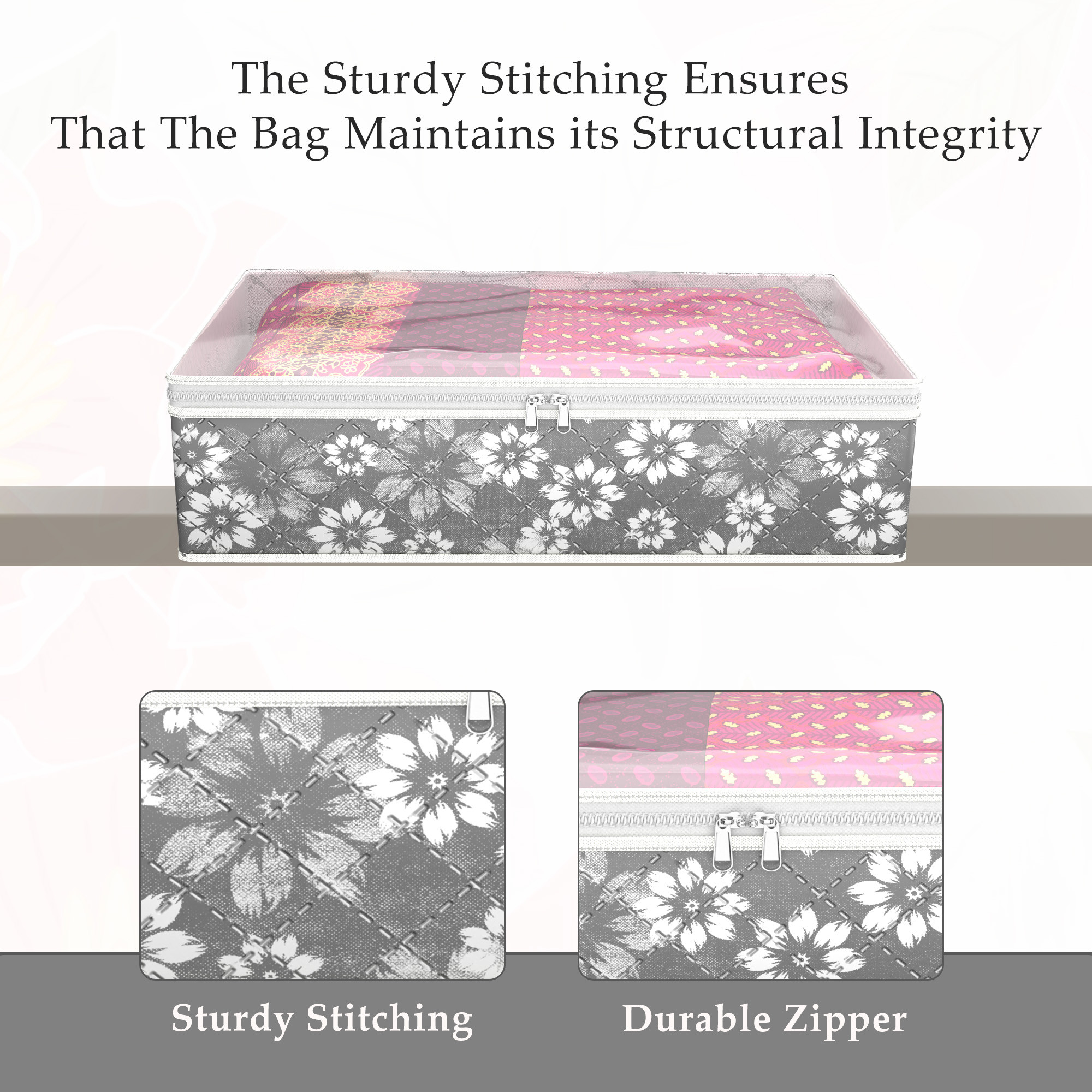 Kuber Industries Lehenga Storage Bag  Waterproof Gown Cover  Salwar Suit Storage Bag  Top Visible Window Base Cover  Woolen Cloth Bag  Cloth Storage Bag  Large  Gray