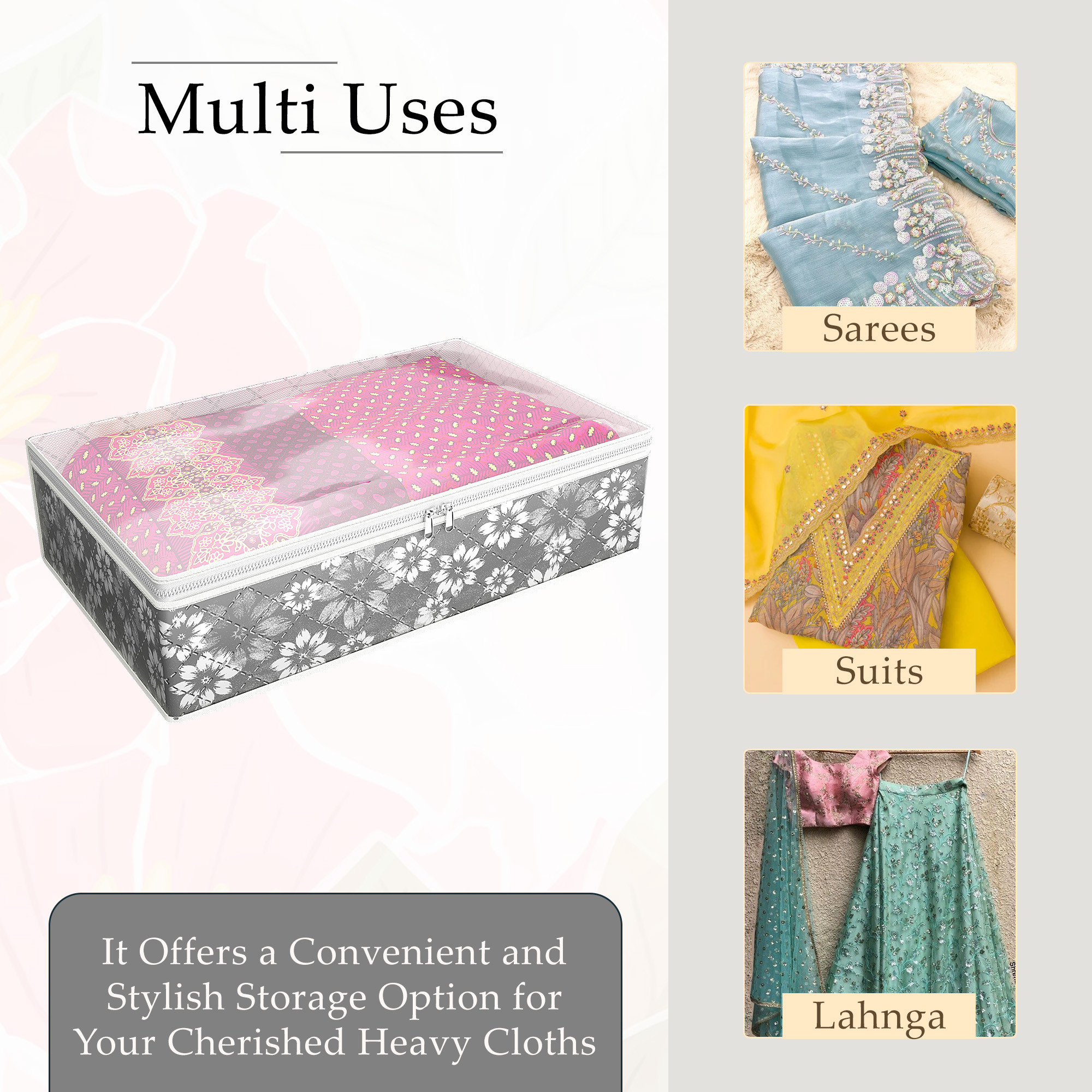 Kuber Industries Lehenga Storage Bag  Waterproof Gown Cover  Salwar Suit Storage Bag  Top Visible Window Base Cover  Woolen Cloth Bag  Cloth Storage Bag  Large  Gray