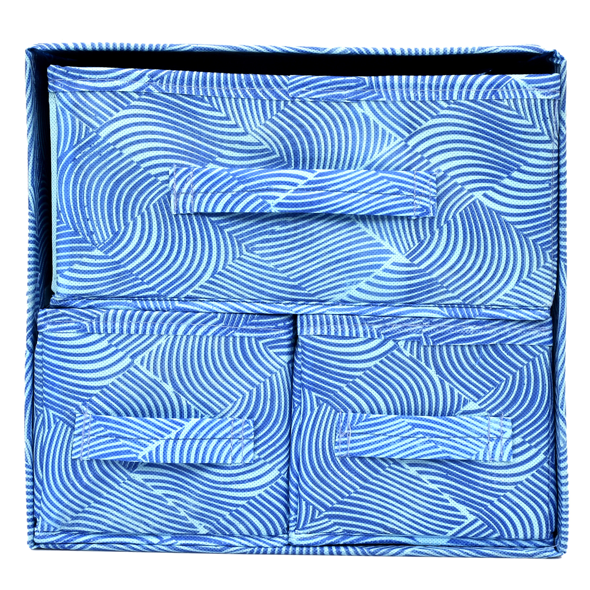 Kuber Industries Leheriya Print 2 Layer 3-Drawer Fabric Cube Foldable Storage Organizer Box, Dressing Organizer,Jewellery organizer (Blue)-KUBMART2143