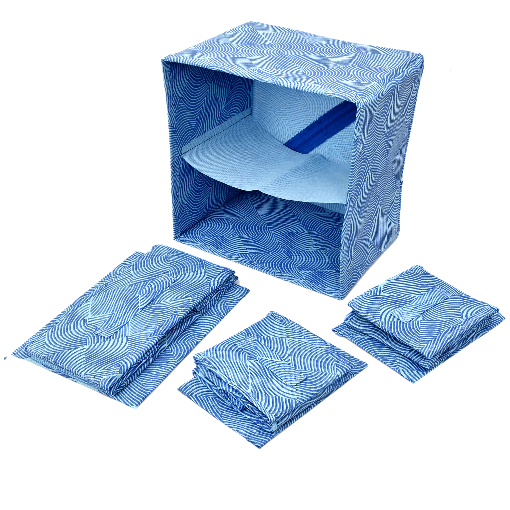 Kuber Industries Leheriya Print 2 Layer 3-Drawer Fabric Cube Foldable Storage Organizer Box, Dressing Organizer,Jewellery organizer (Set Of 2, Blue)-KUBMART2145