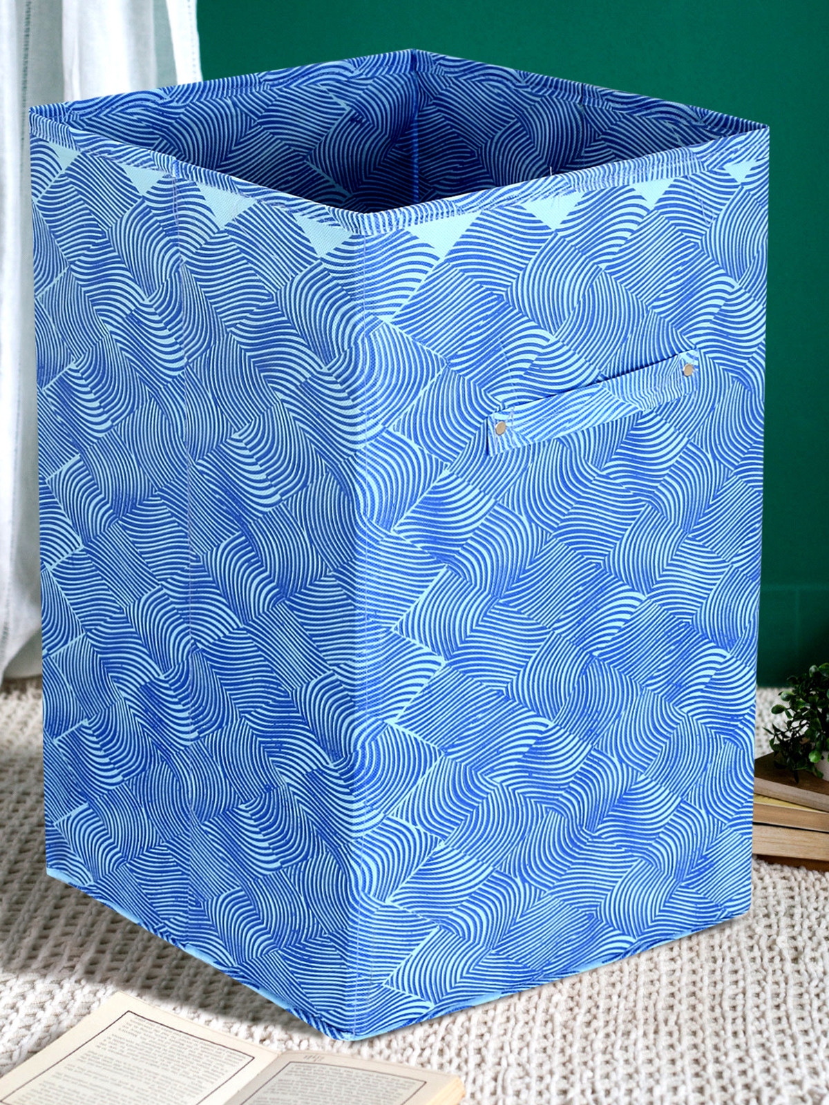 Kuber Industries Leheriya Print Non Woven Fabric Foldable Laundry Basket , Toy Storage Basket, Cloth Storage Basket With Handles (Blue)-KUBMART2079