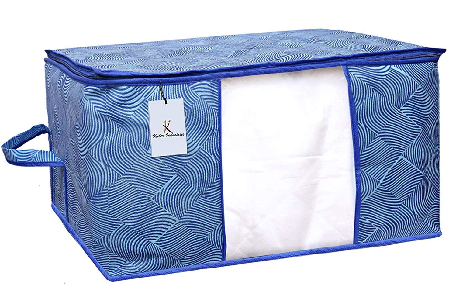 Kuber Industries Leheriya Printed Non Woven Fabric Underbed Storage Bag,Cloth Organiser,Blanket Cover with Transparent Window, Orange & Blue -CTKTC41069