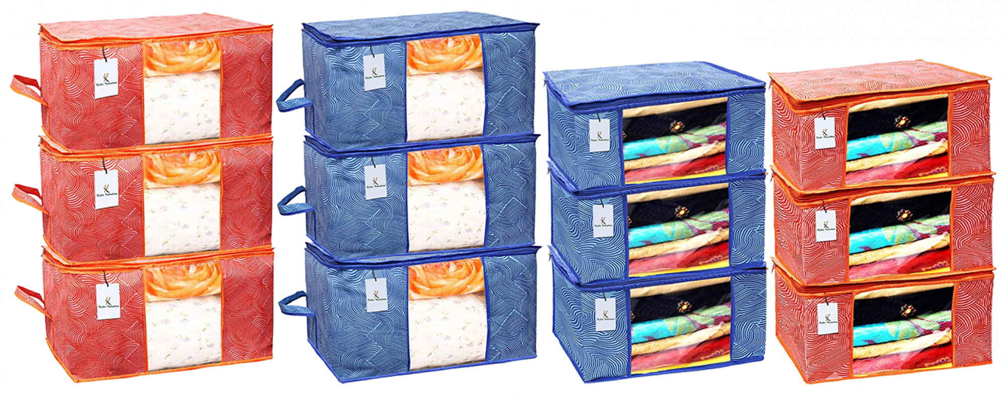 Kuber Industries Leheriya Printed Non Woven Saree Cover And Underbed Storage Bag Storage Organiser Blanket Cover Orange  Blue  -CTKTC42395