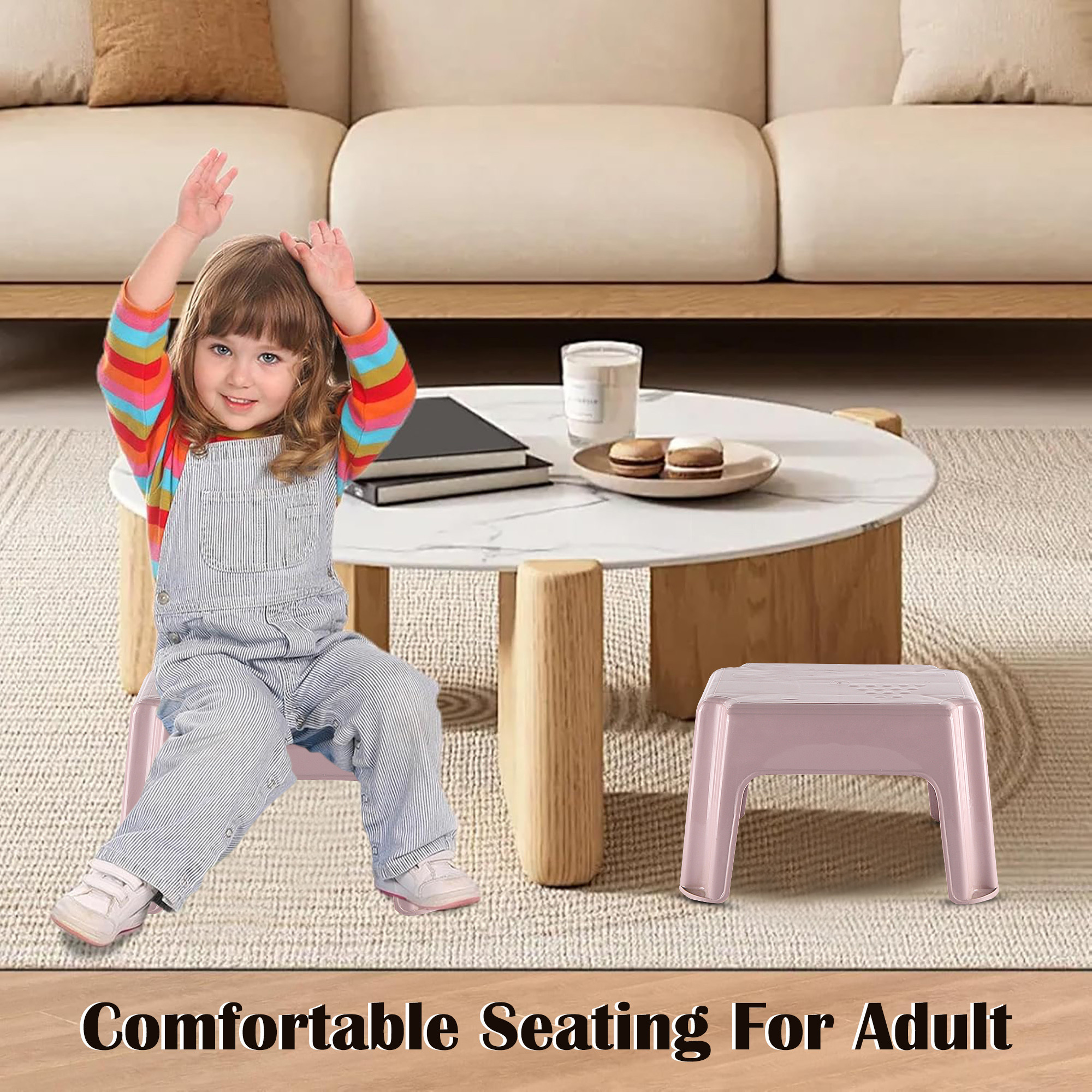 Kuber Industries Lightweight  Stackable Small Plastic Bath Stool for Bathrooms Kitchen  Home  Durable Senior Citizen  Adults Stool for Sitting  Arjun- Rose Pink