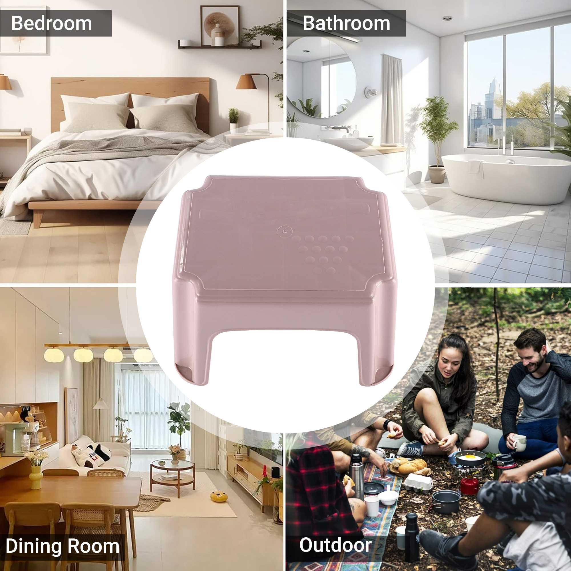 Kuber Industries Lightweight  Stackable Small Plastic Bath Stool for Bathrooms Kitchen  Home  Durable Senior Citizen  Adults Stool for Sitting  Arjun- Rose Pink