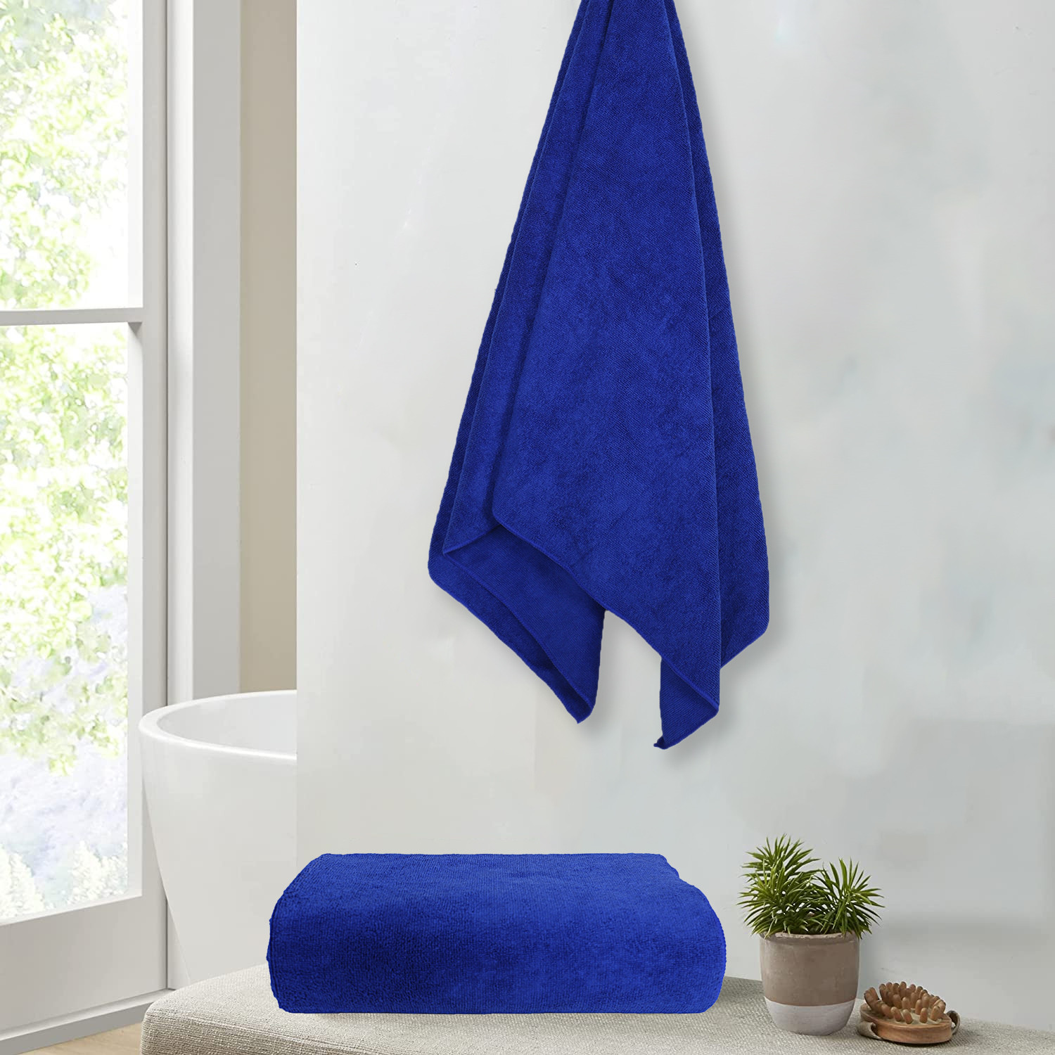 Kuber Industries Lightweight Bath Towel|Soft Absorbent Cotton Anti-Bacterial & Quick Dry Shower Towel For Bathroom,Hotel,Gym,Travel (Blue)