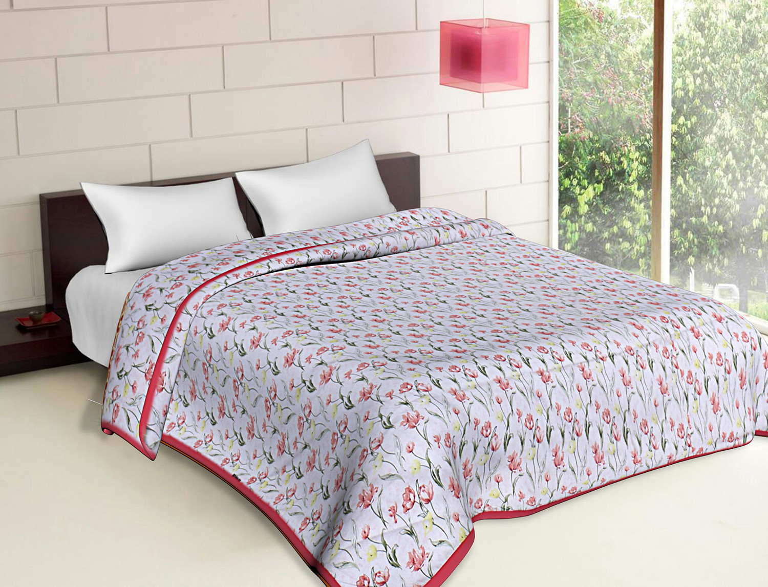 Kuber Industries Lightweight Floral Design Cotton Reversible Double Bed Dohar|AC Blanket For Home & Travelling (Red)
