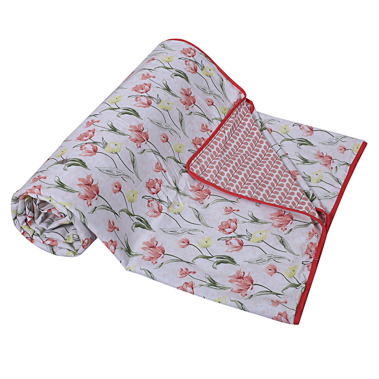 Kuber Industries Lightweight Floral Design Cotton Reversible Double Bed Dohar|AC Blanket For Home & Travelling (Red)