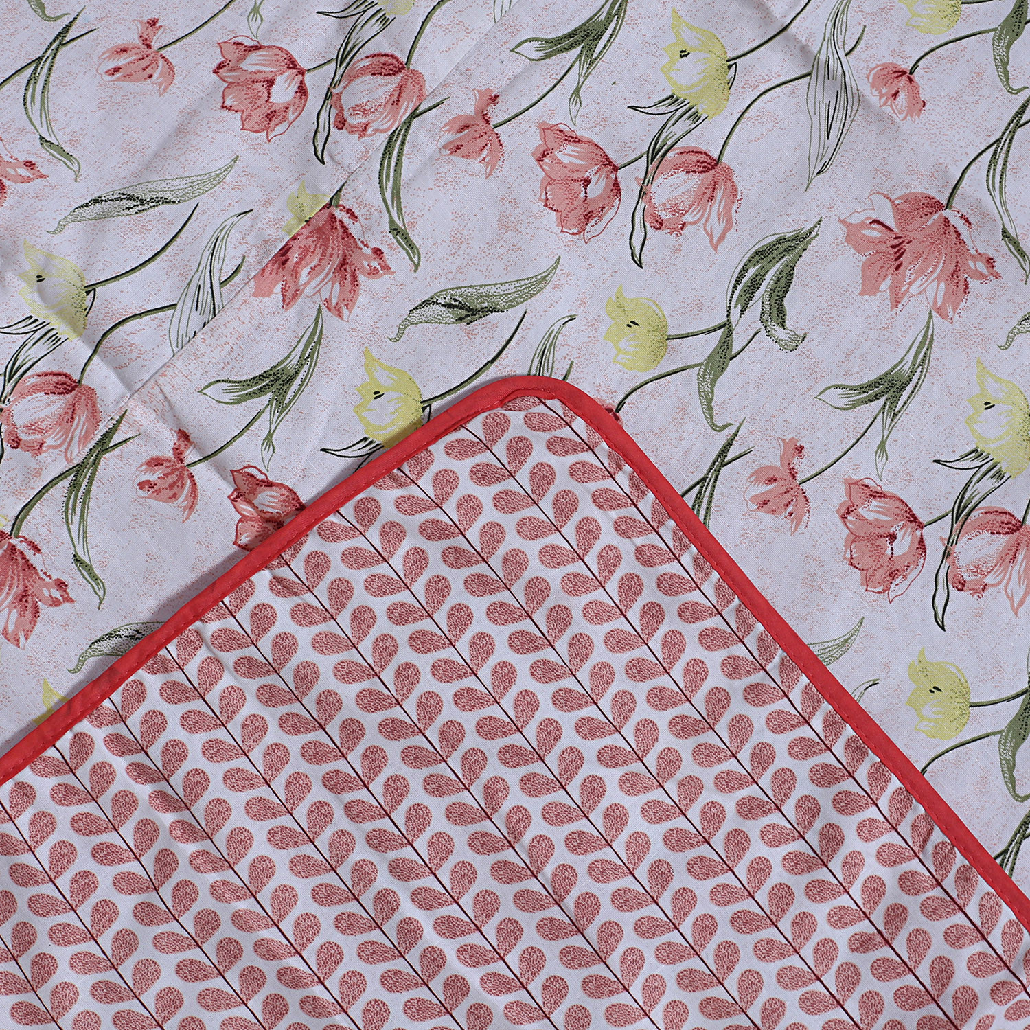 Kuber Industries Lightweight Floral Design Cotton Reversible Double Bed Dohar|AC Blanket For Home & Travelling (Red)