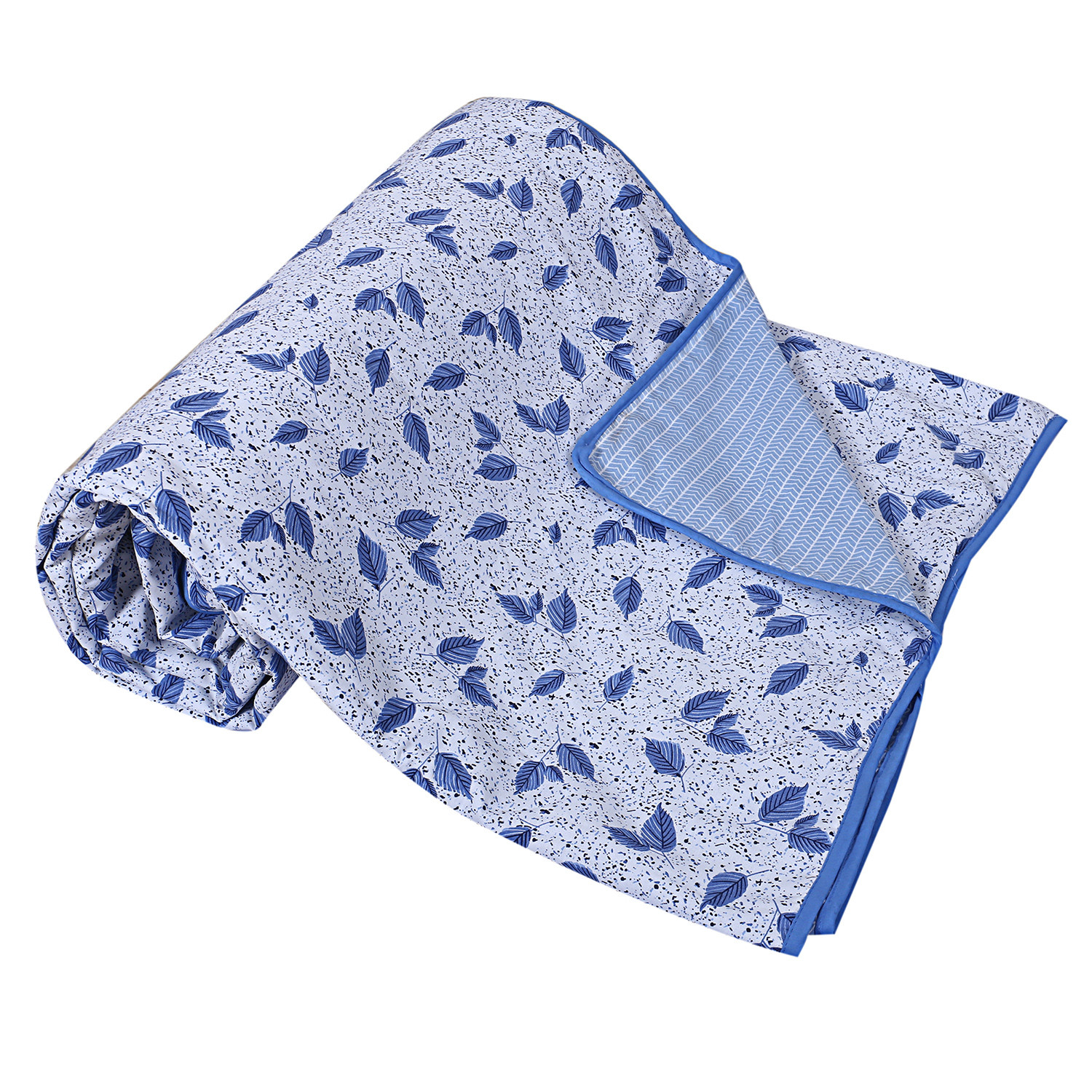 Kuber Industries Lightweight Leaf Design Cotton Reversible Double Bed Dohar|AC Blanket For Home & Travelling (White)