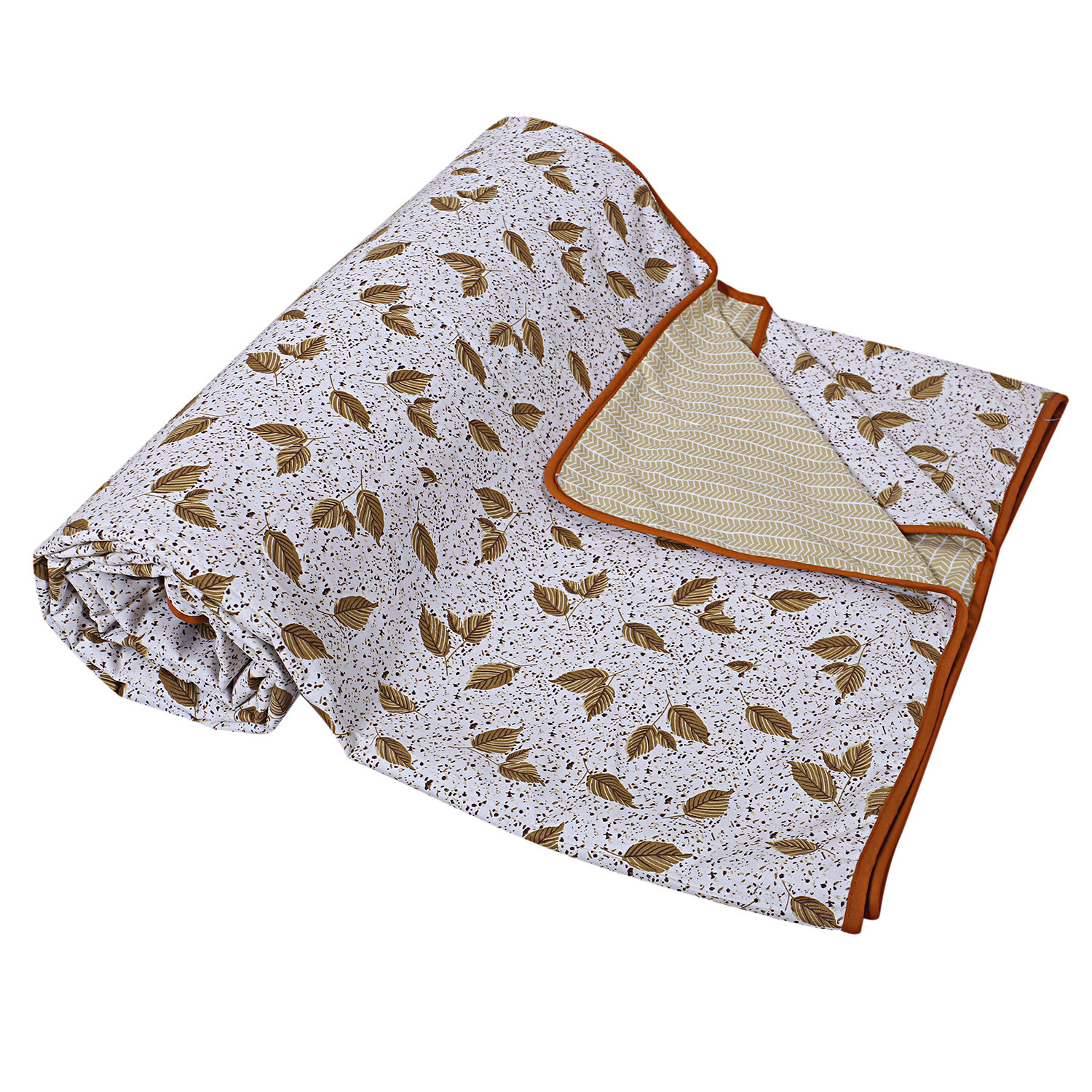 Kuber Industries Lightweight Leaves Design Cotton Reversible Double Bed Dohar|AC Blanket For Home & Travelling (Orange)