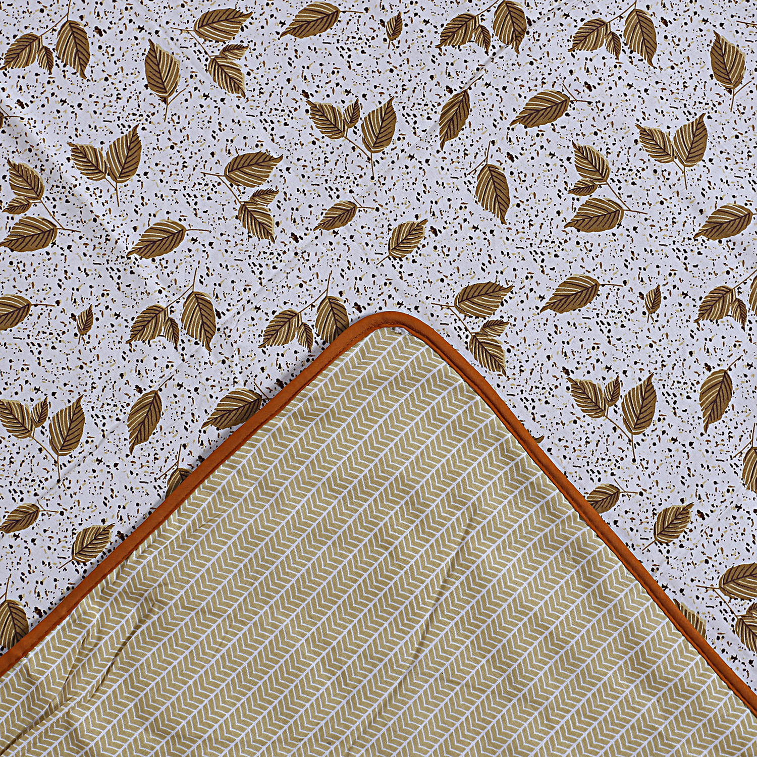 Kuber Industries Lightweight Leaves Design Cotton Reversible Double Bed Dohar|AC Blanket For Home & Travelling (Orange)