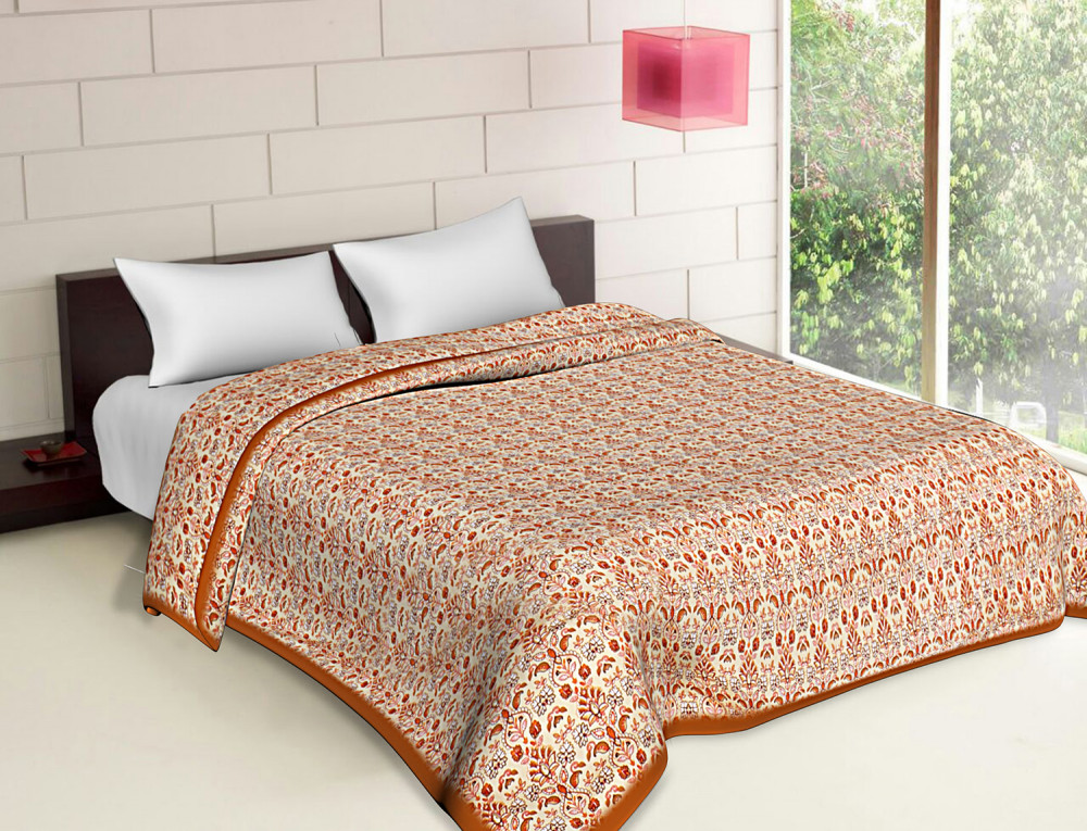 Kuber Industries Lightweight Paisley Design Cotton Reversible Double Bed Dohar|AC Blanket For Home &amp; Travelling (Cream)