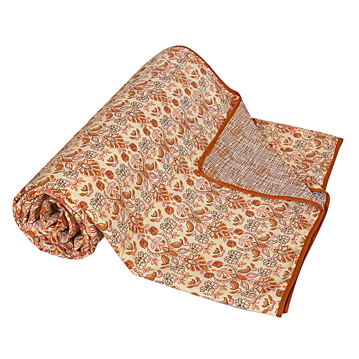 Kuber Industries Lightweight Paisley Design Cotton Reversible Double Bed Dohar|AC Blanket For Home & Travelling (Cream)