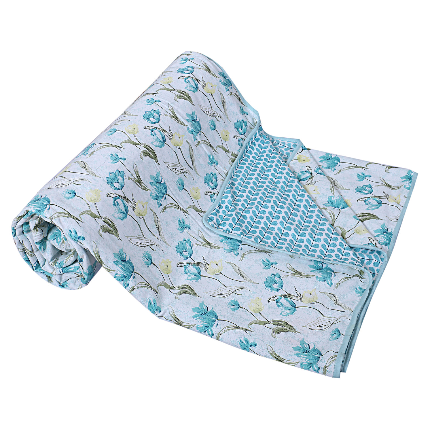 Kuber Industries Lightweight Tropical Plant Design Cotton Reversible Double Bed Dohar|AC Blanket For Home & Travelling (Sky Blue)