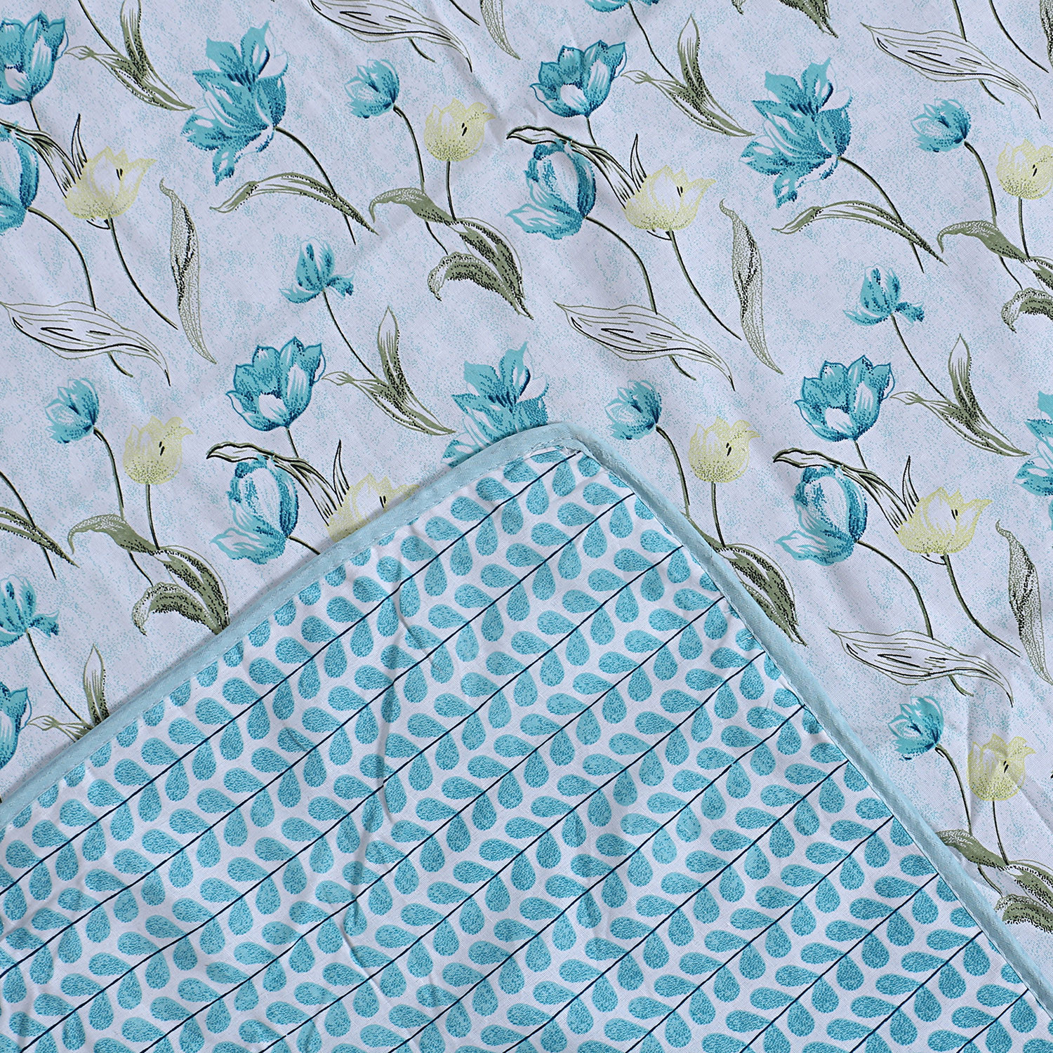 Kuber Industries Lightweight Tropical Plant Design Cotton Reversible Double Bed Dohar|AC Blanket For Home & Travelling (Sky Blue)