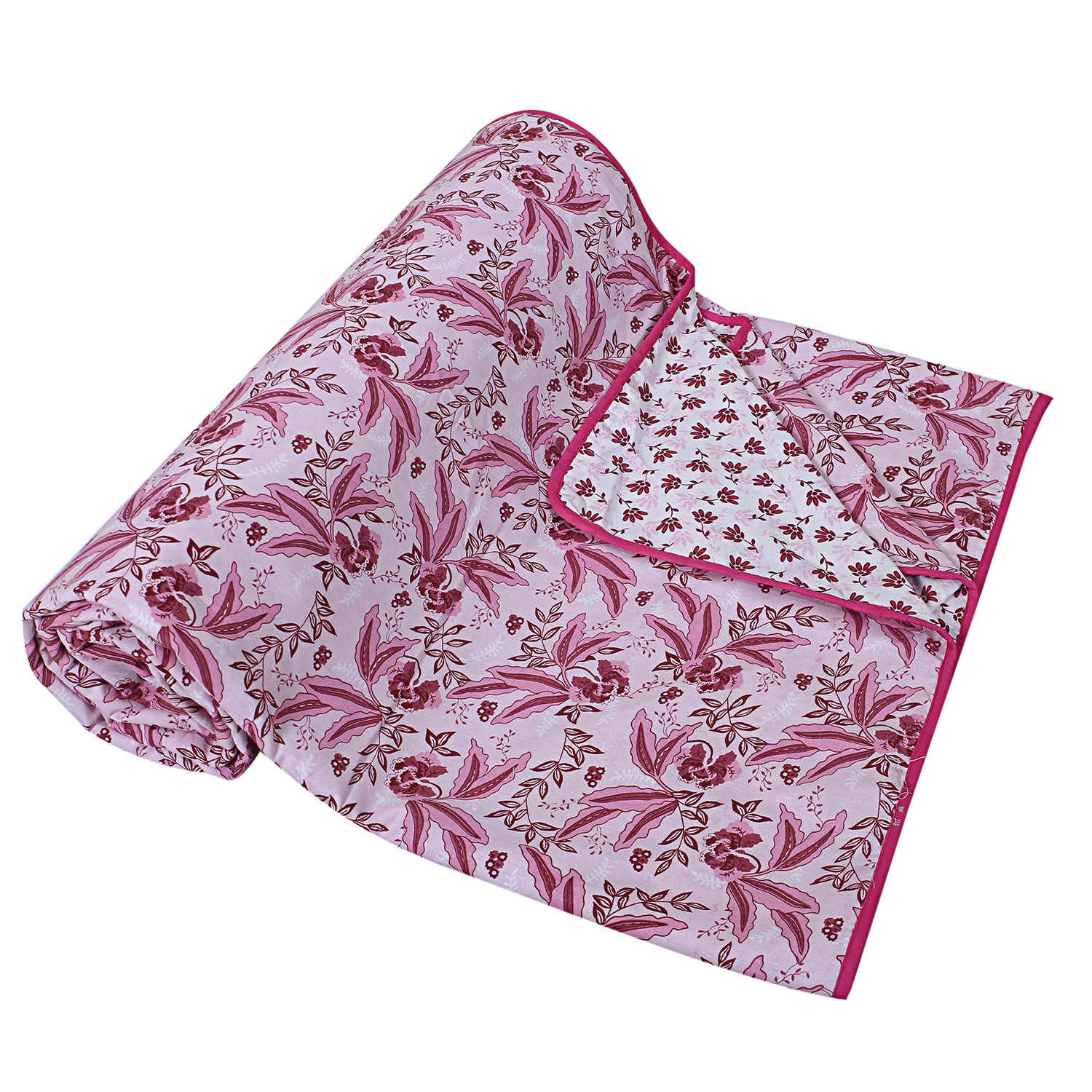 Kuber Industries Lightweight Tropical Plant Design Cotton Reversible Double Bed Dohar|AC Blanket For Home & Travelling (Pink)