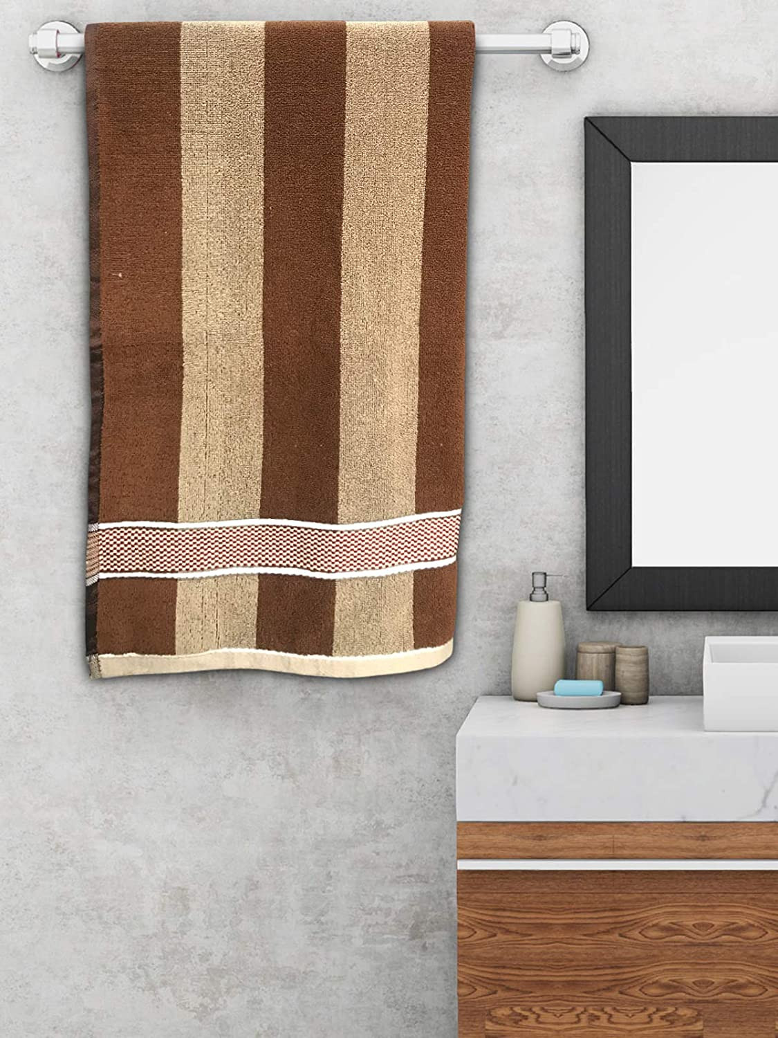 Kuber Industries Lining Design Luxurious, Soft Cotton Bath Towel With Check Border, 30